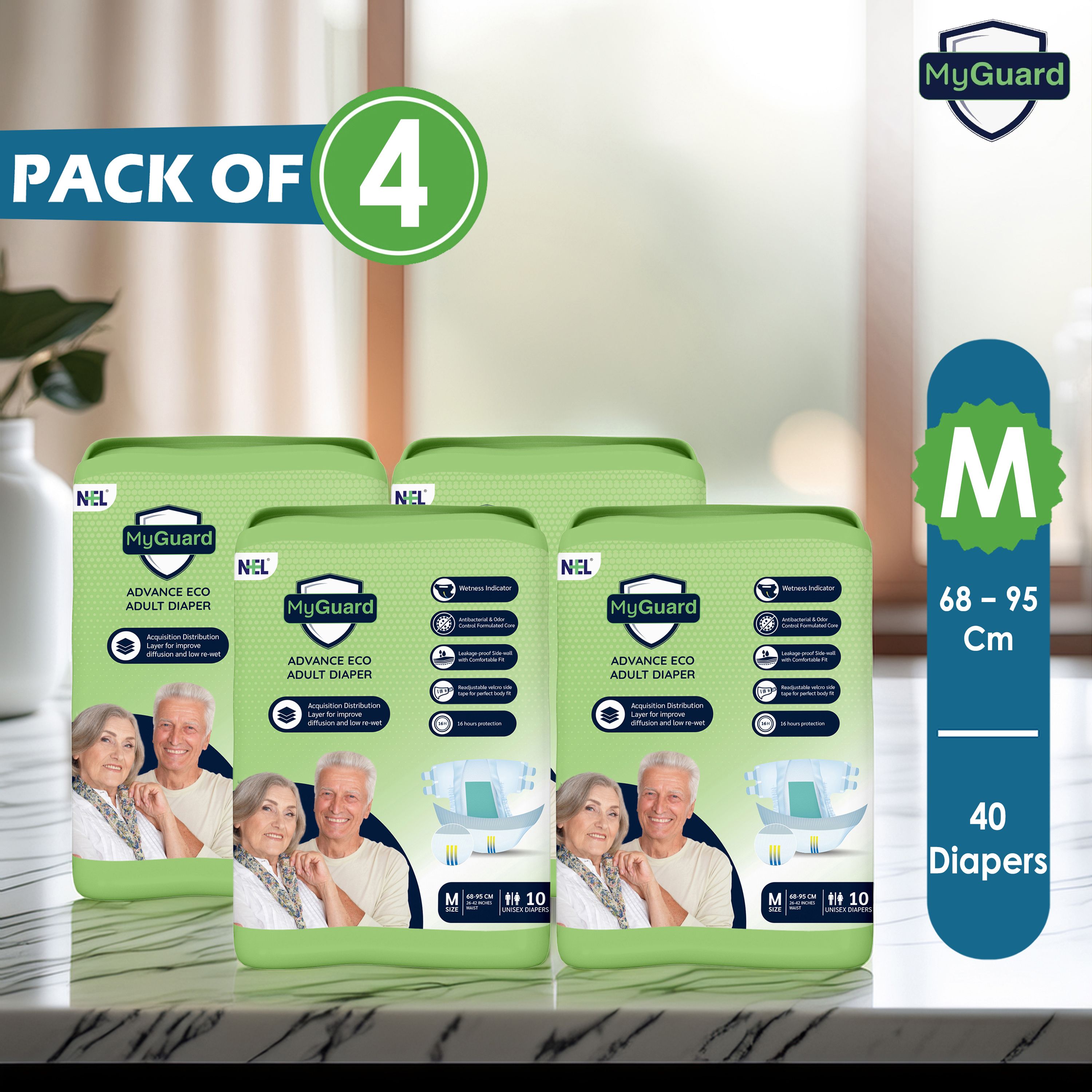 myguard Eco Adult Open Tape Diaper | Medium | Wetness Indicator | Leak Guard | Pack of 4 Adult Diapers - M-picture-42