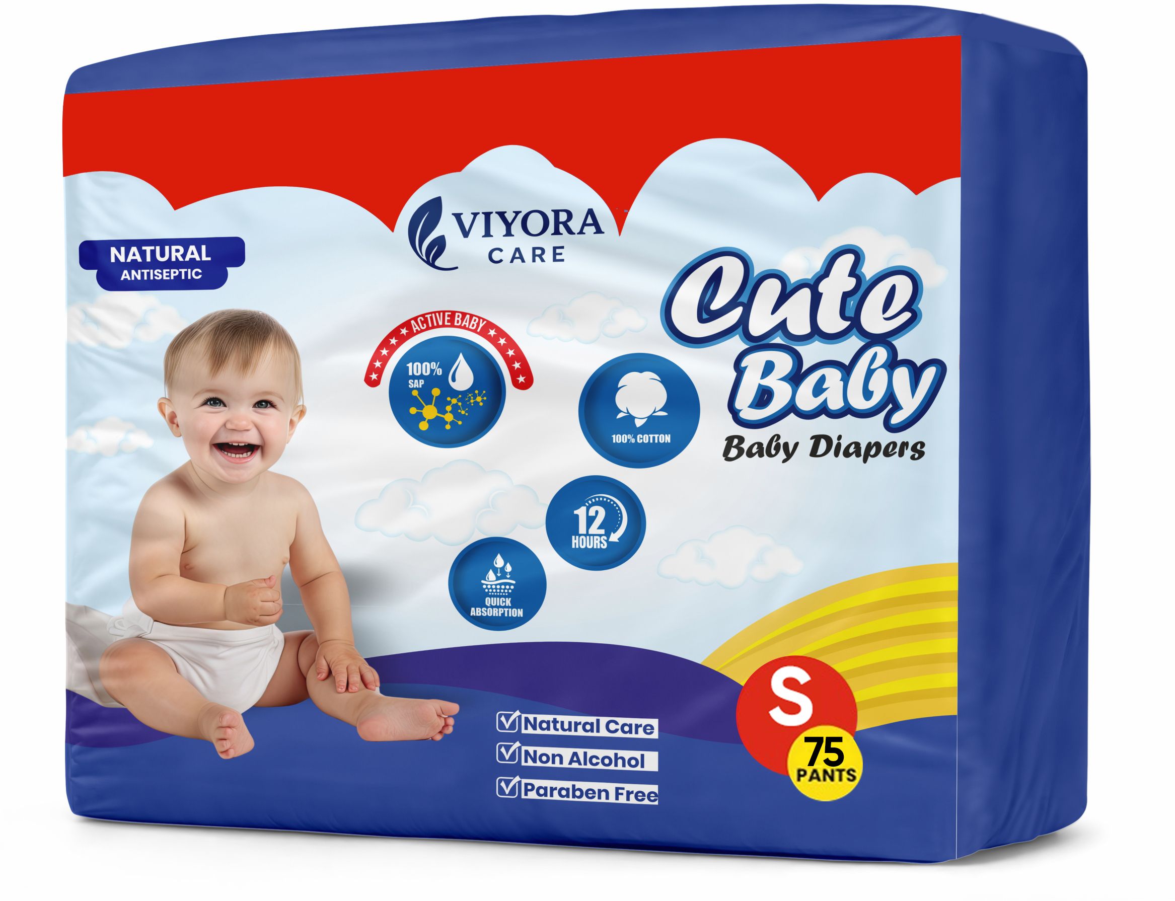 Cute Baby Pants Diapers S Size | Soft & Comfortable | Pack of 75 Diaper Disposal Bin