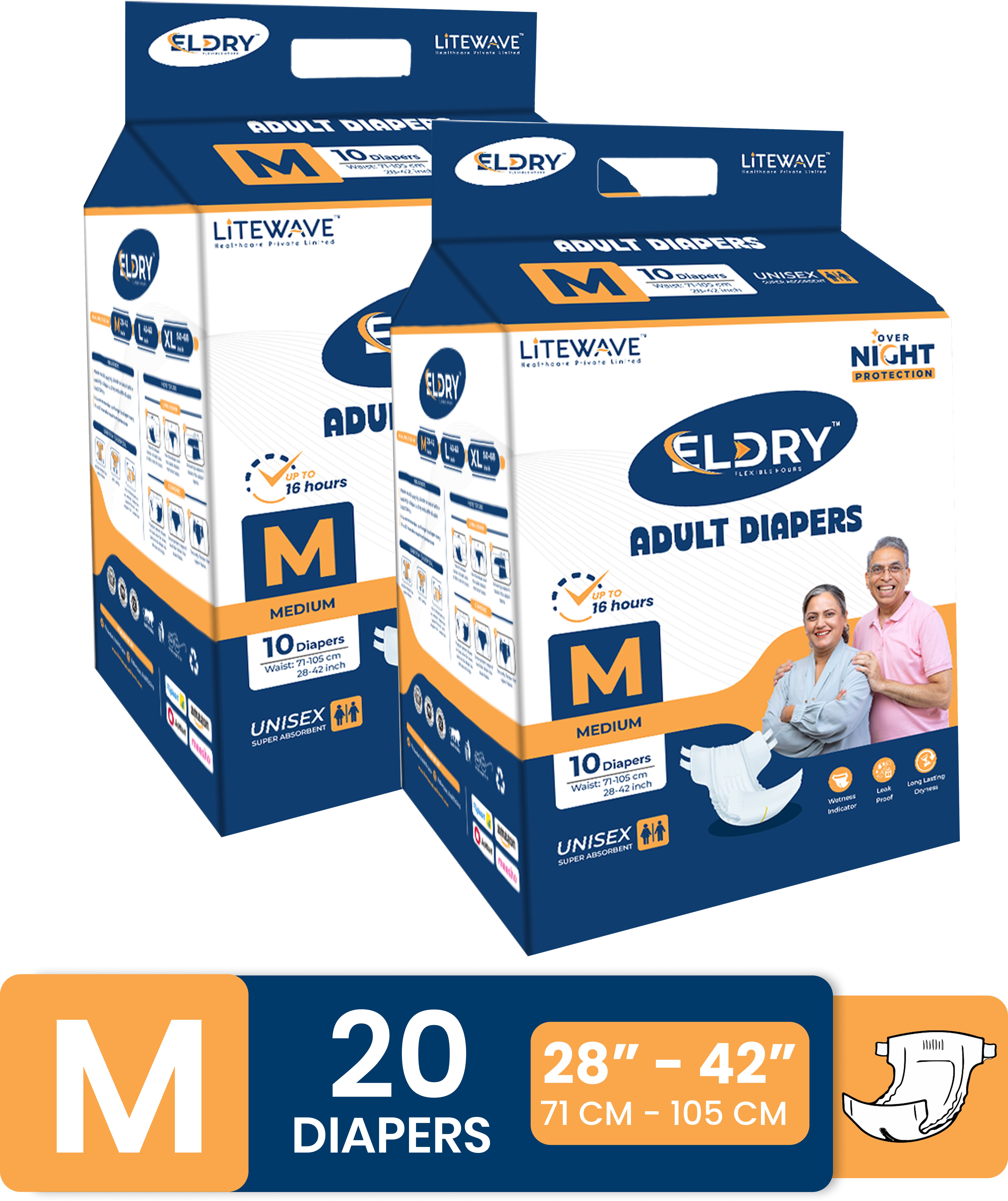 Adult Diaper Tape Style Waist Size (28-42 inches | 71-105 cm) Medium (M) Adult Diapers - M-image-21