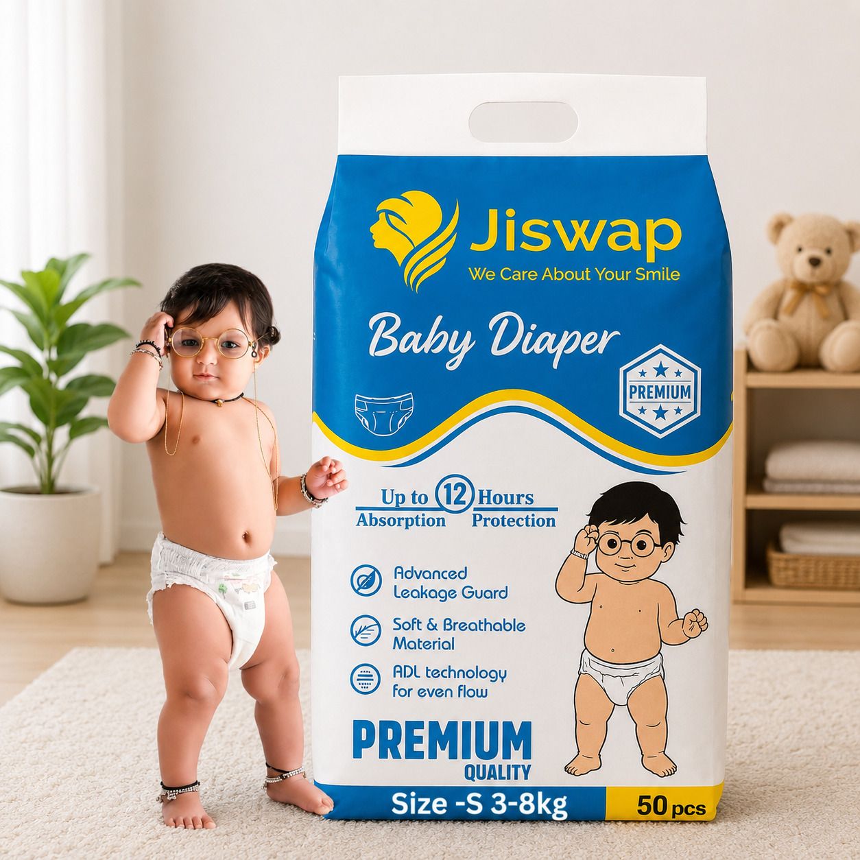 Baby diaper S Size , 3x Faster absorption Technology Pant Diapers - XS-image-1