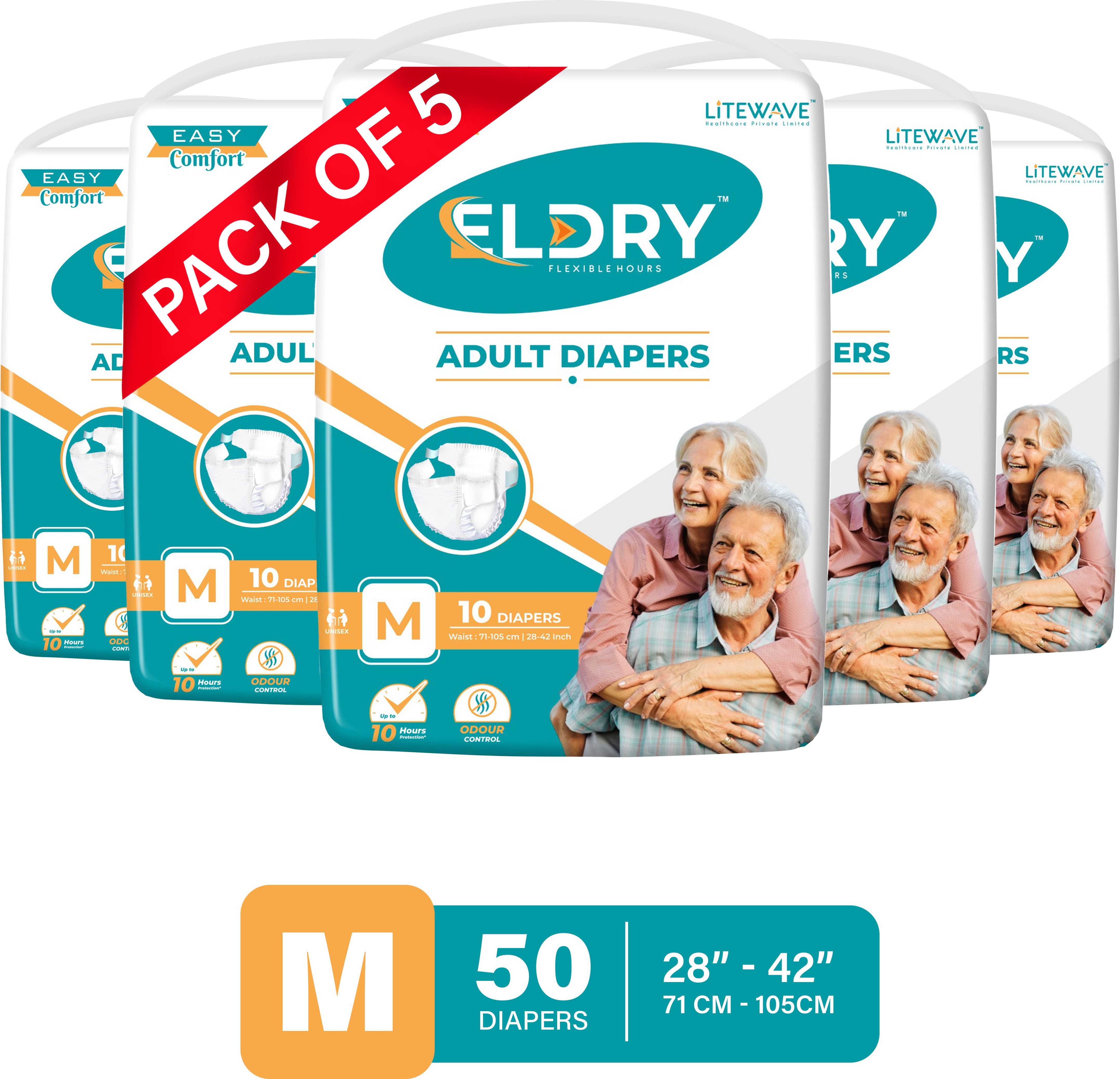 Adult Diaper Tape Style Waist Size (28-42 inches | 71-105 cm), Pack of 5 Adult Diapers - M-image-22
