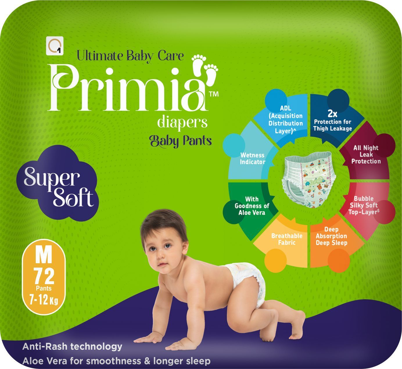 primia Diaper with Aloe Vera & Anti - Rash Technology I Up to 12 Hours I 7 to 12 kg I Pant Diapers - M-picture-34