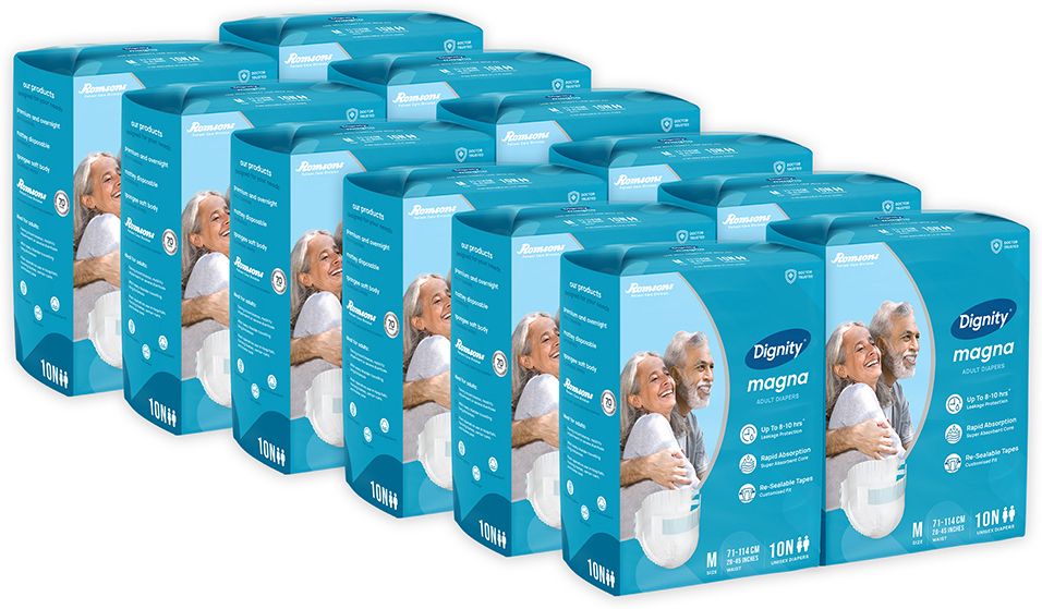 Magna Tape Style (Medium) Waist Size 28" - 45", 10 Pcs (Combo of 12) Adult Diapers - M-image-39