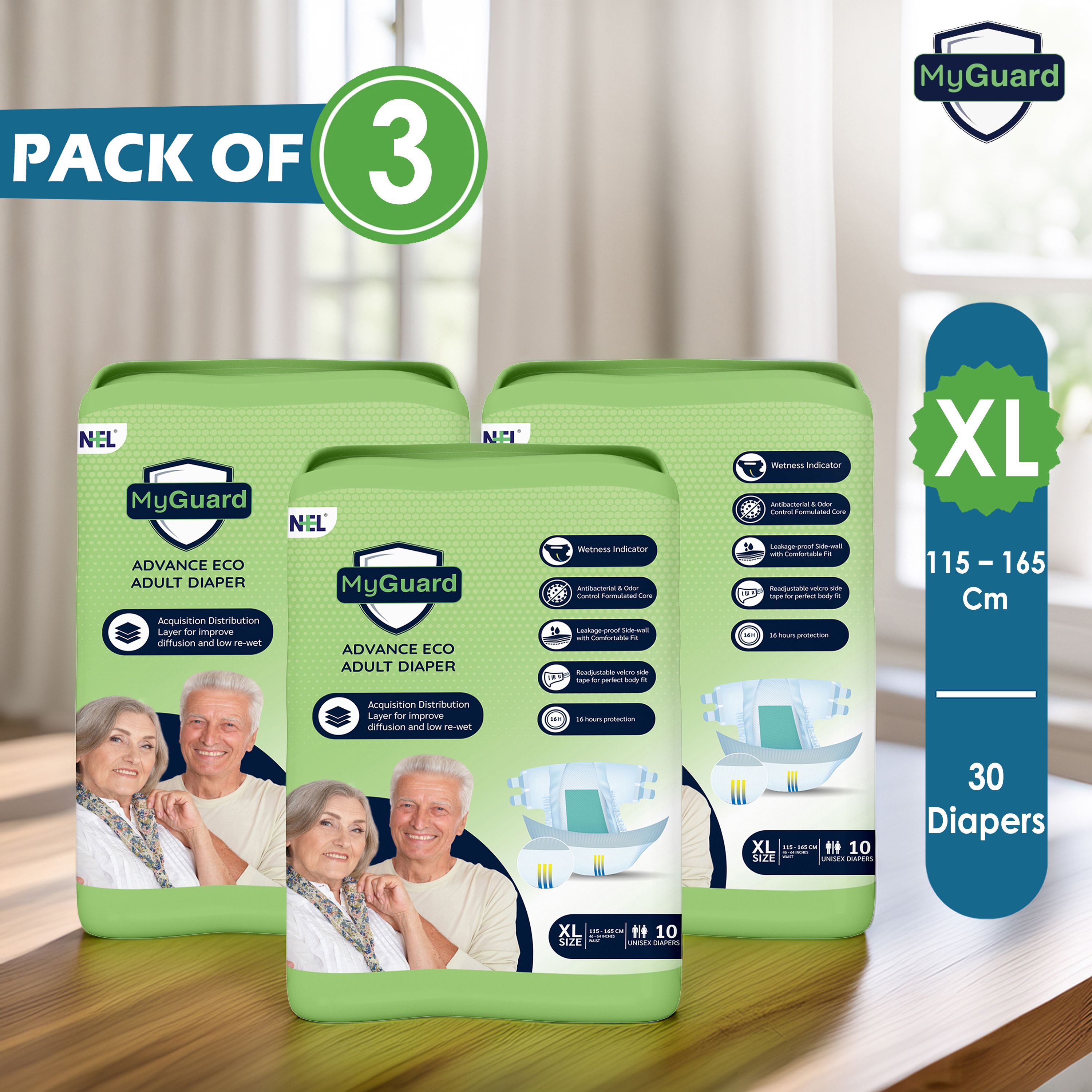 myguard Eco Adult Open Tape Diaper | XL | Wetness Indicator | Leak Guard | Pack of 3 Adult Diapers - XL-picture-27