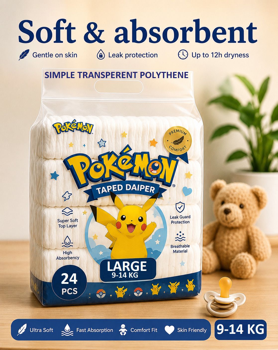 pokemon Active Baby Taped Diapers with Adjustable Fit Tape Diapers - L-picture-23