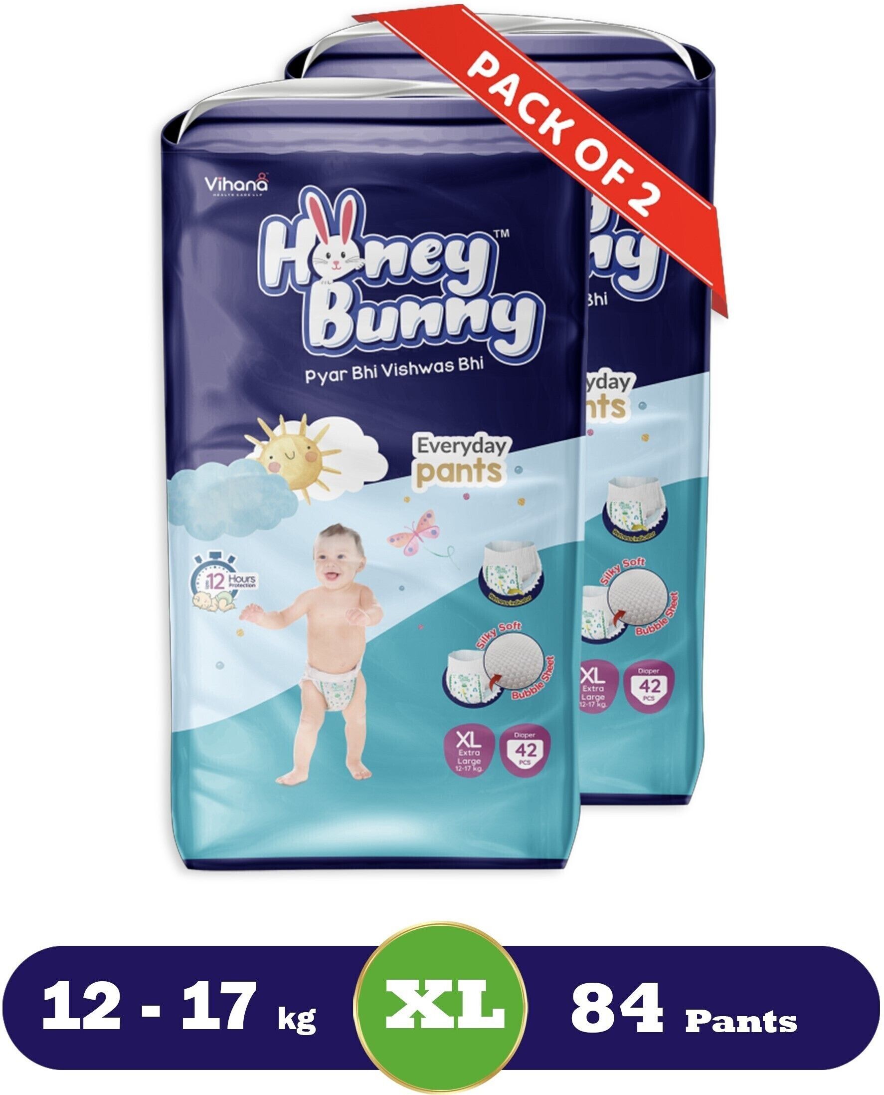 honey bunny Baby Diaper Pants with bubble top sheet| Extra Soft | 12 Hour protection - XL-picture-23