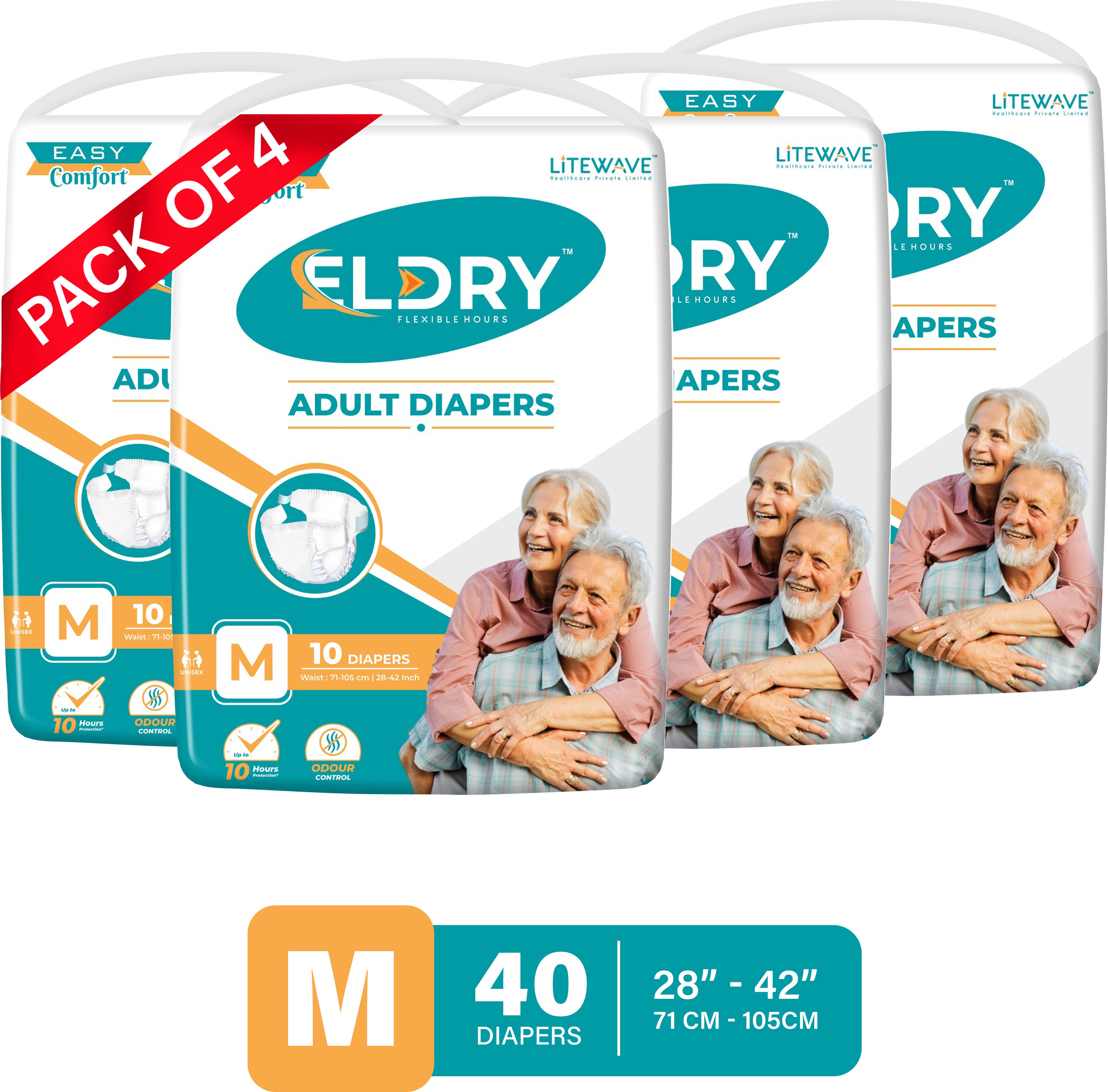 Tape Style Waist Size (28-42 inches | 71-105 cm), Pack of 4 Adult Diapers - M-image-24