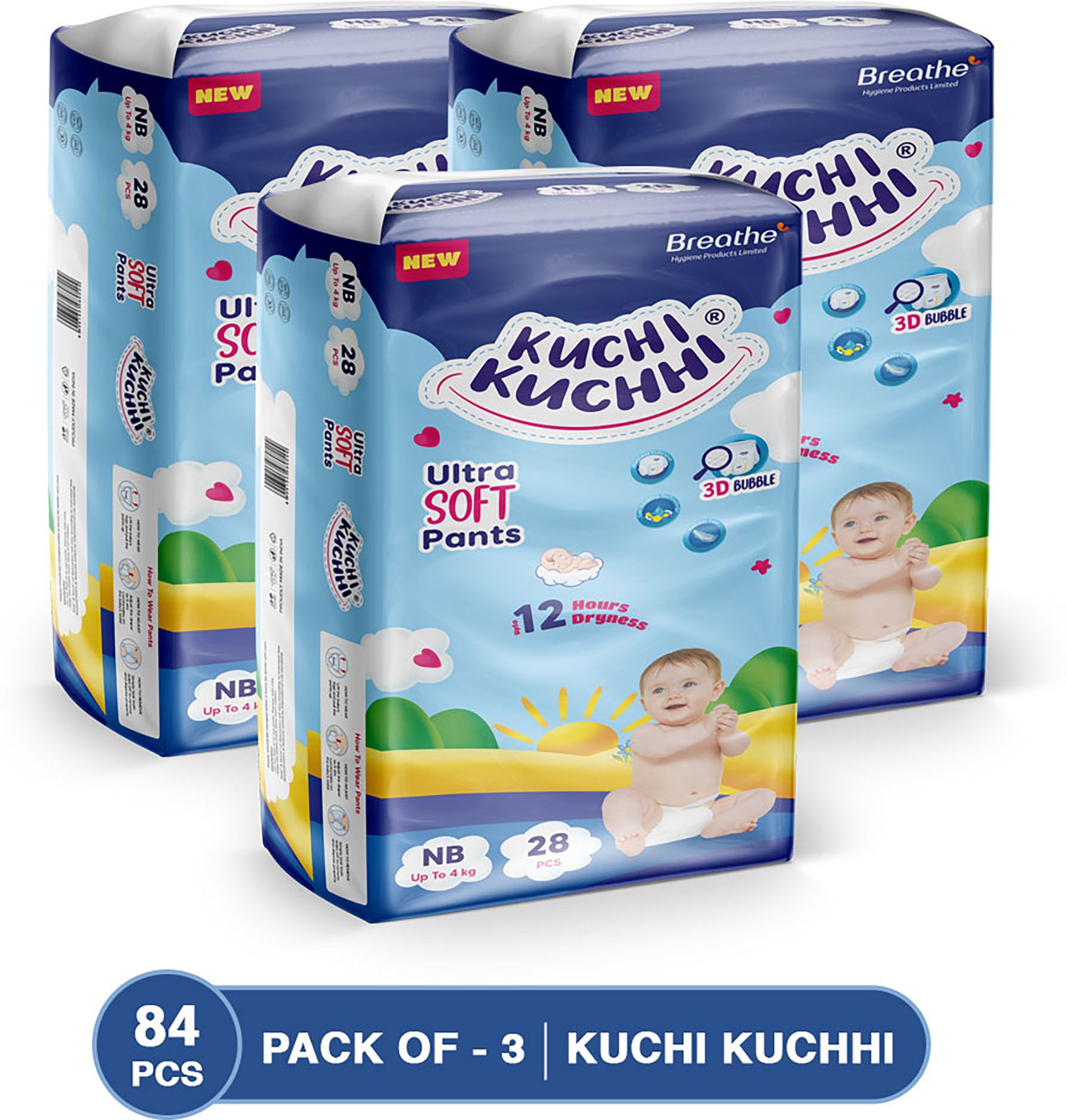 Premium super soft baby diaper with a 3D bubble top (Pack of 3) - XS-image-46