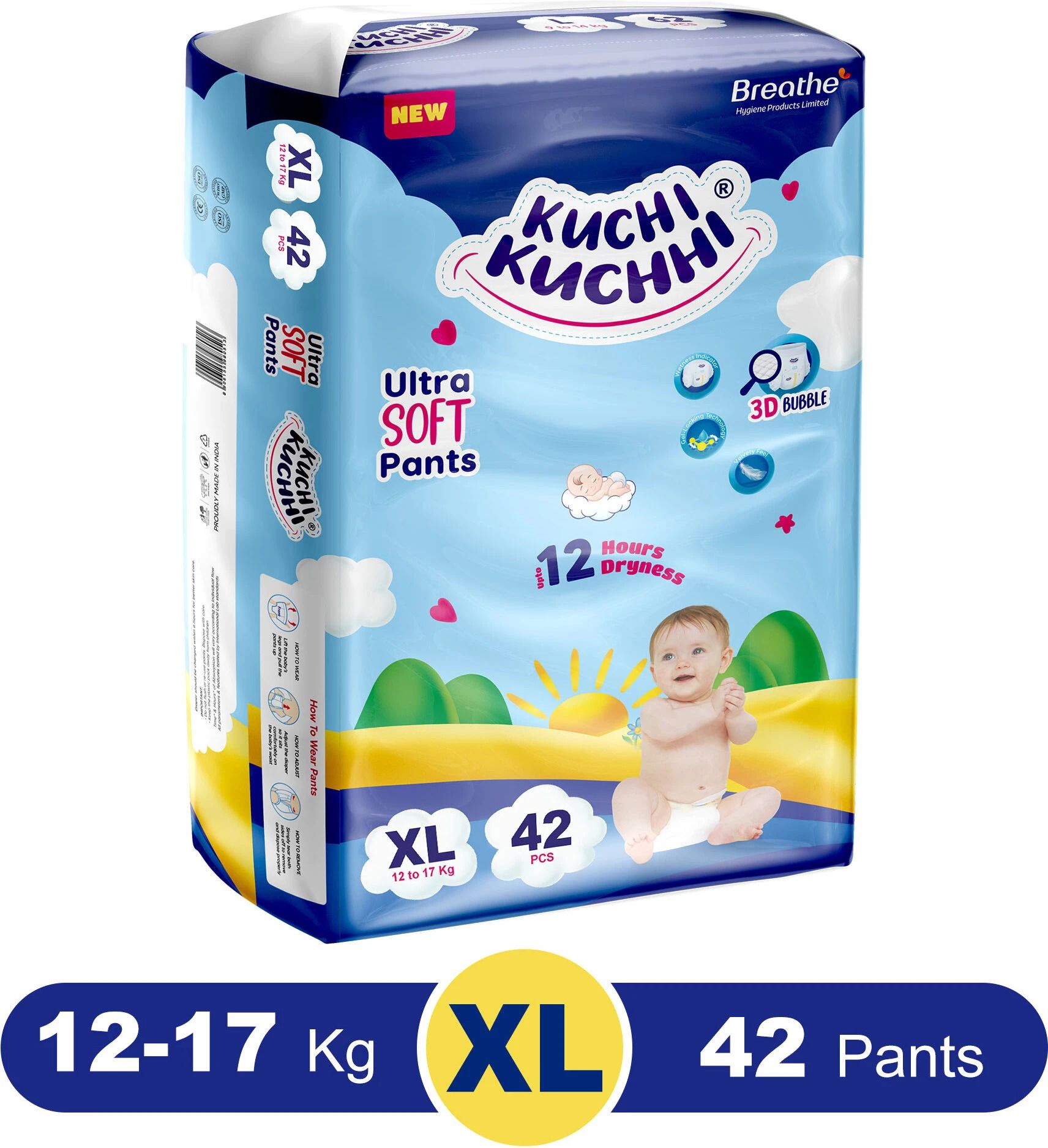 kuchi kuchhi Premium Ultra soft baby diaper with a 3D bubble top Pant Diapers - XL-picture-14