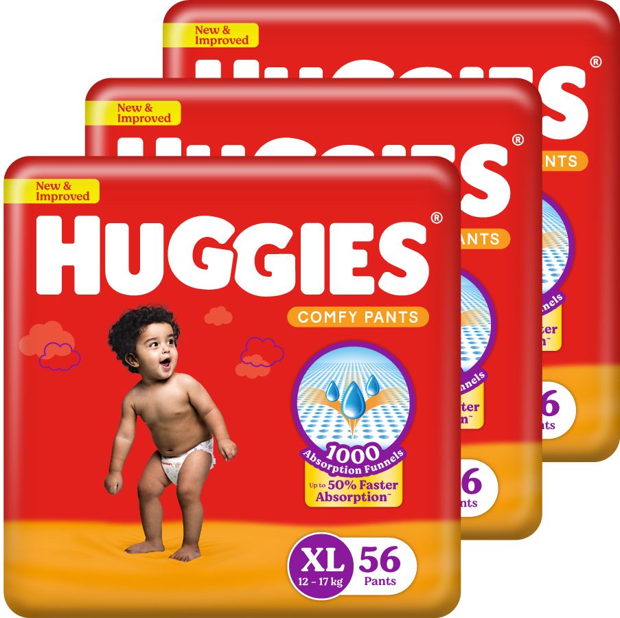 Comfy Baby Diaper Pants, Upto 50% Faster Absorption (56 X 3) - XL