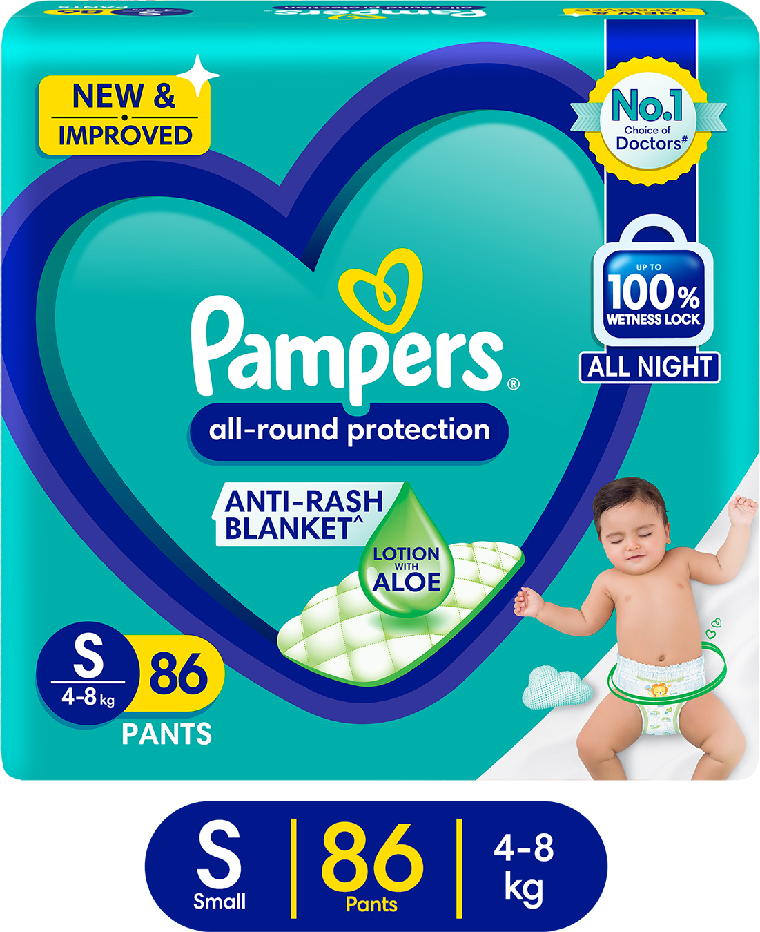 Pampers All Round Protection Diaper Pants, Anti Rash Blanket, Lotion with Aloe - S
