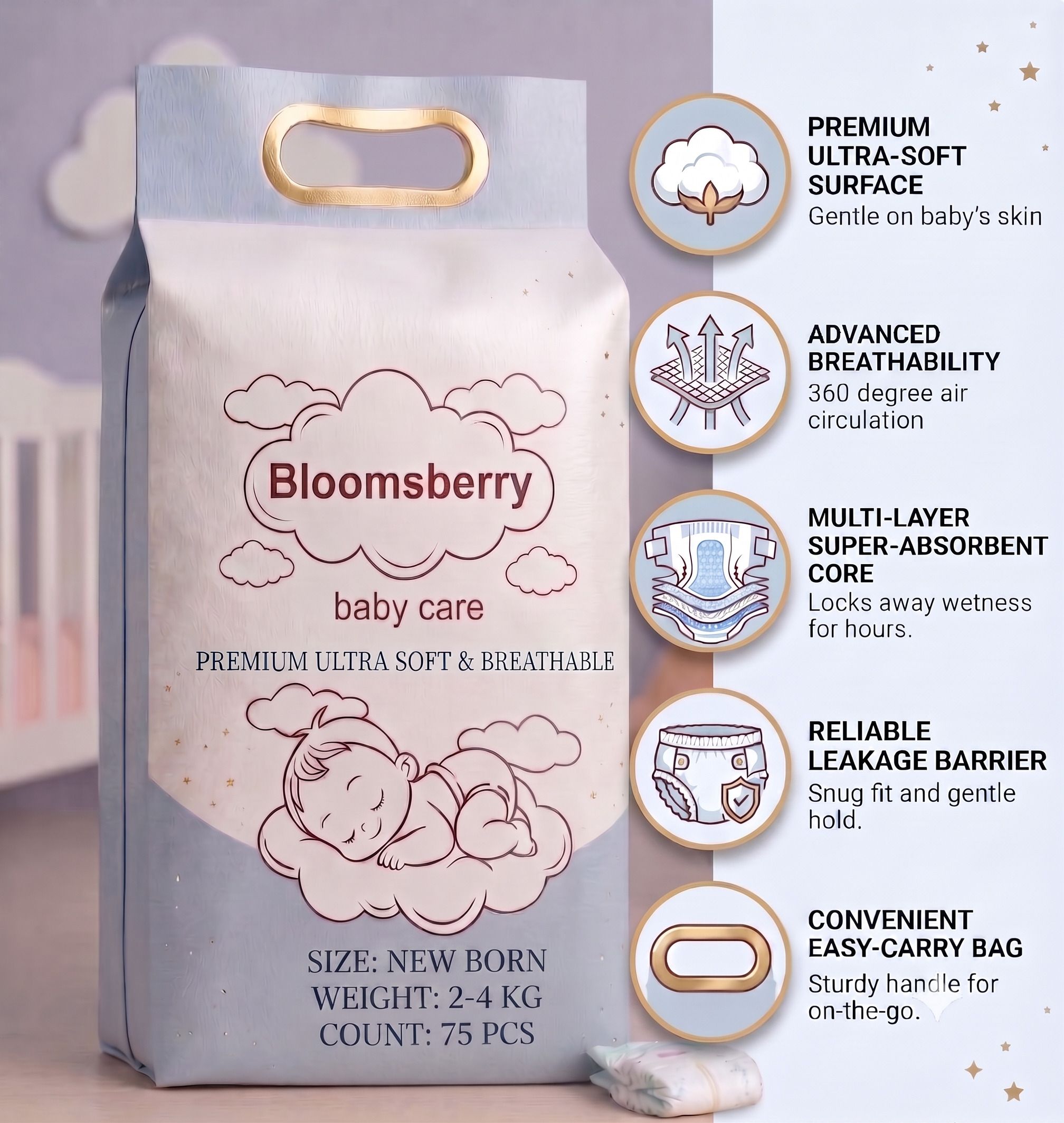 Premium Ultra Soft & Breathable Tape Diapers - New Born-image-14