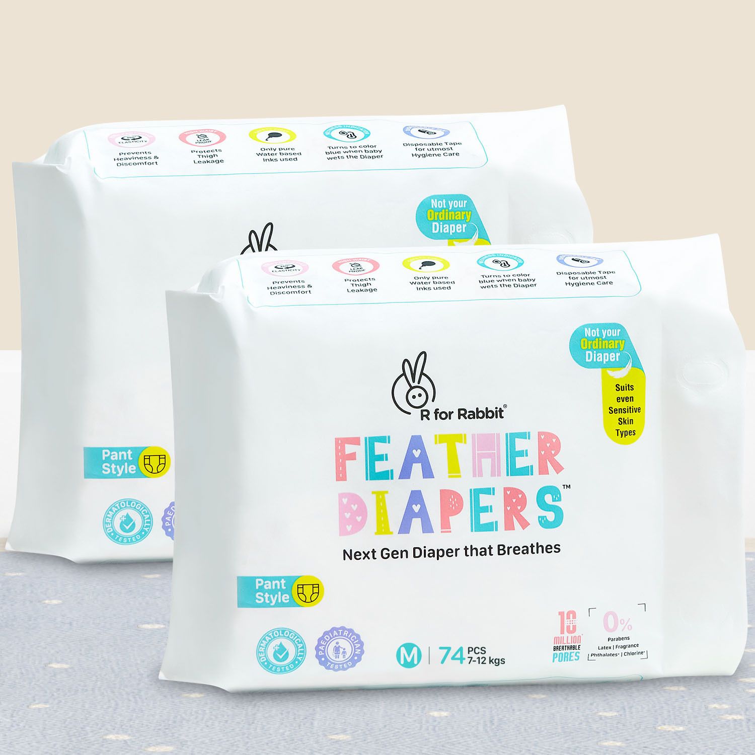 r for rabbit Feather Baby Diaper Pants M Size - Combo of 96 count Per Pack - M-picture-11