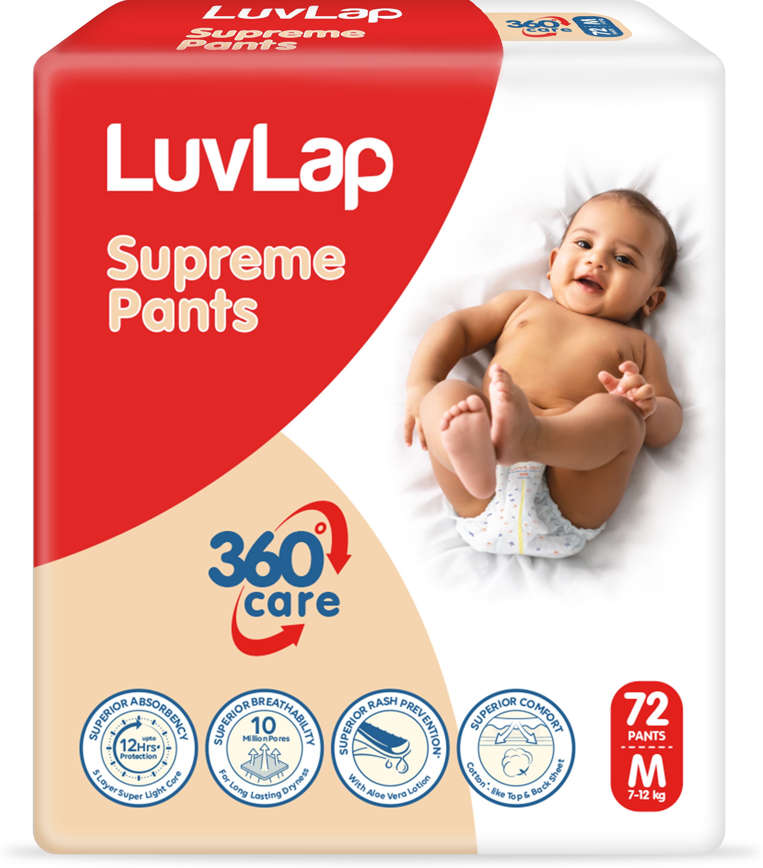 luvlap Supreme Diaper Pants Medium (MD) 7 to 12Kg, 72 Pcs - M-picture-7