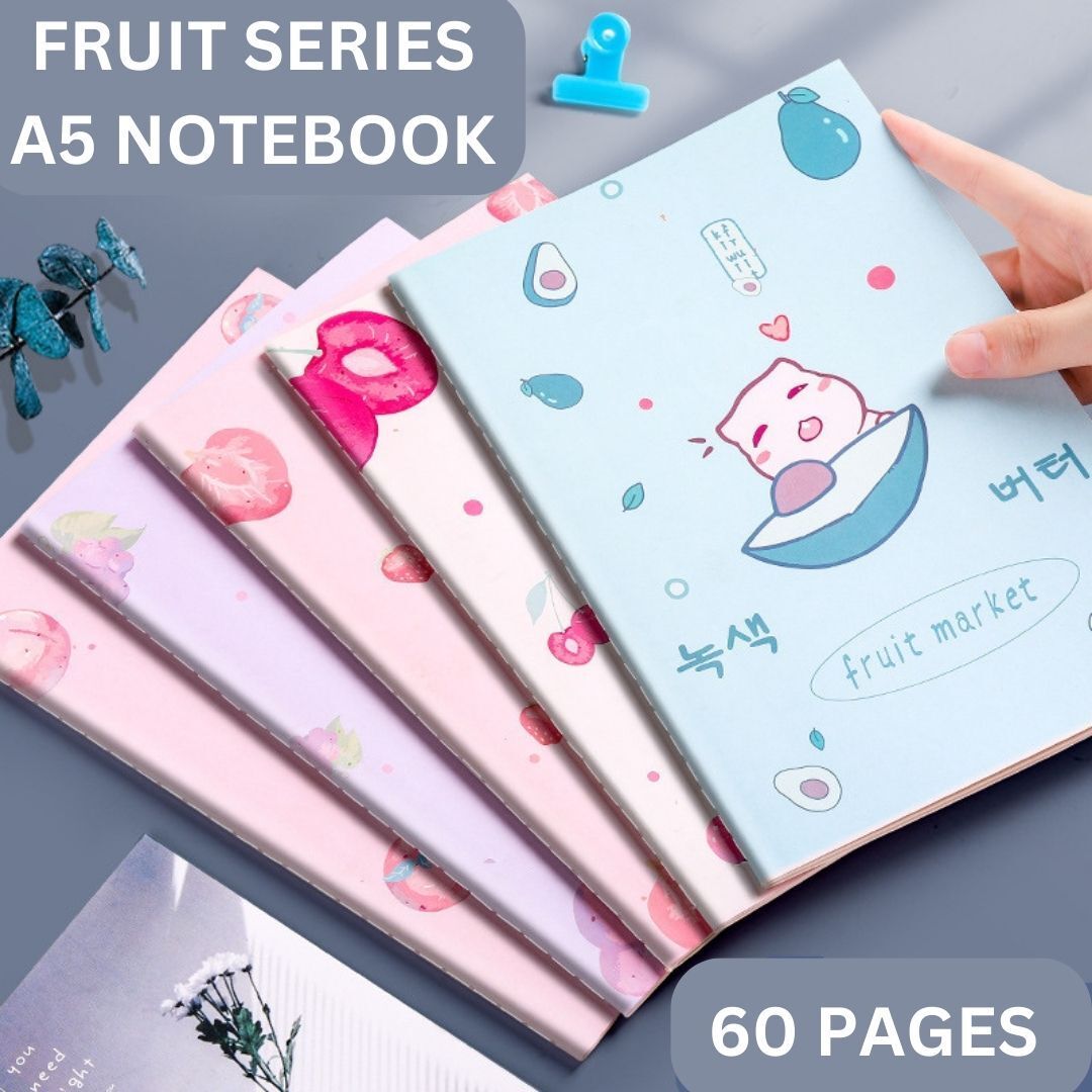 Diaries and notebook A5 Diary Fruit Theme A5 Size Ruled Notebook Set | 5 Pcs Cute Kawaii Design 60 Pages-image-46