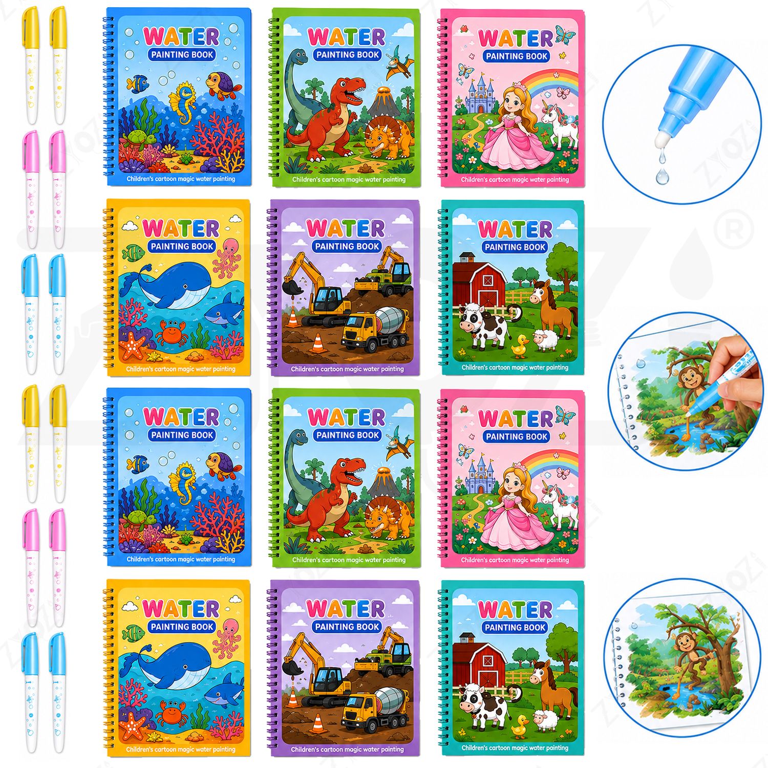 zyozique Magic Water Coloring Books for Kids – Reusable Water Painting Book Set A6 Notebook Unruled 8 Pages-picture-13