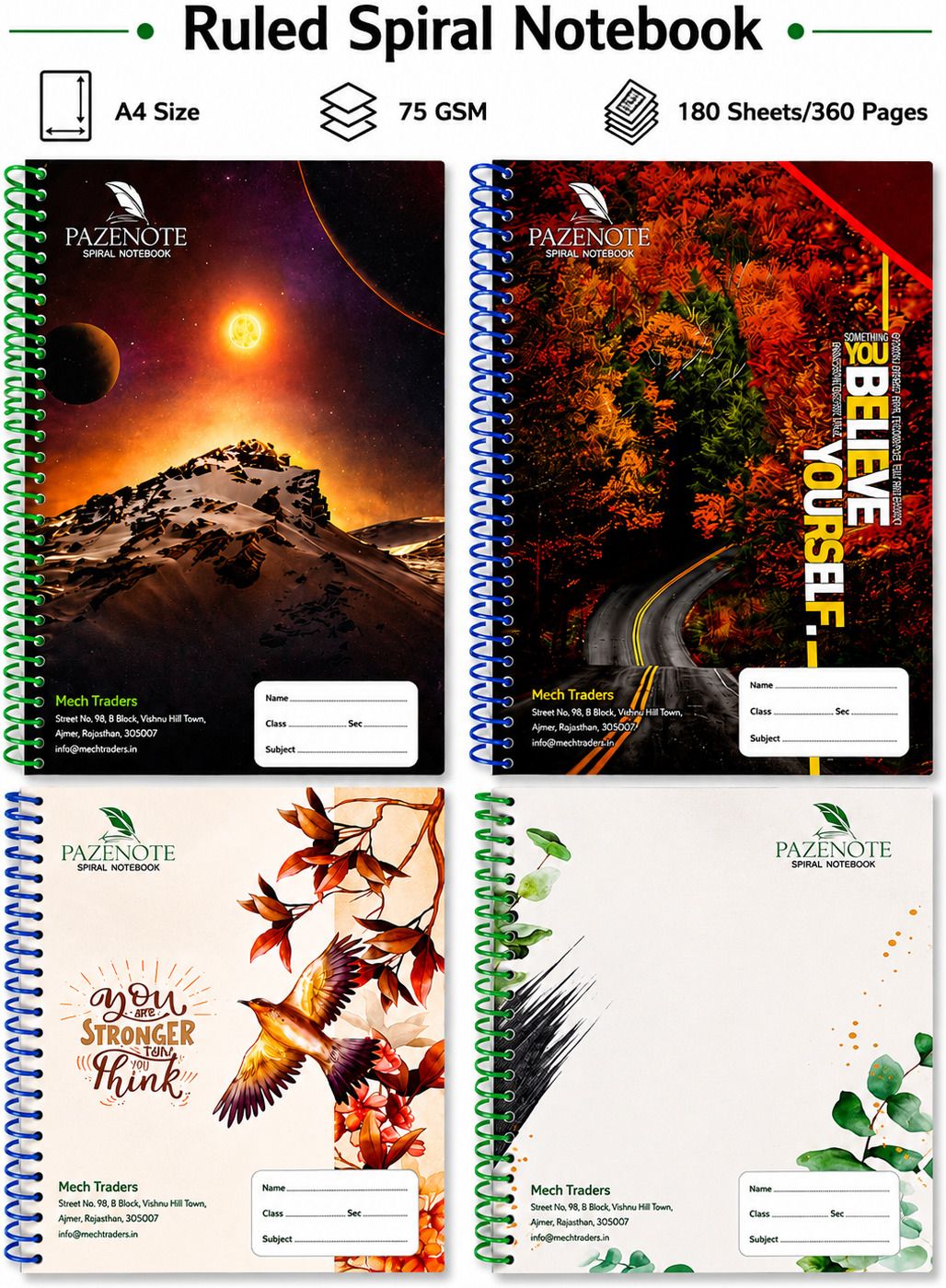 abc Pazenote Ruled Spiral Notebook Pack of 4 A4 Notebook Ruled 200 Pages-picture-19