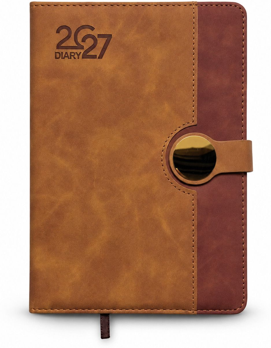 Elegant Dual-Tone Tan & Brown Leatherette Cover, Secure Magnet Button Closure A5 Diary Ruled 365 Pages-image-19