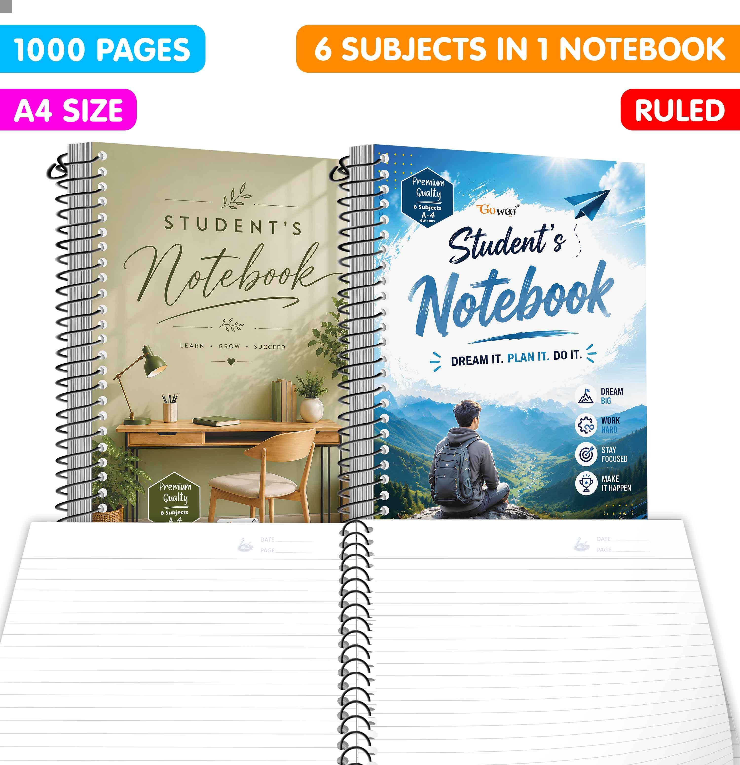 go woo A4 Size Classic Ruled Notebook | Set of 2 | 2x500 Pages| Writing & Practice Work A4 Notebook Ruled 1000 Pages-picture-35