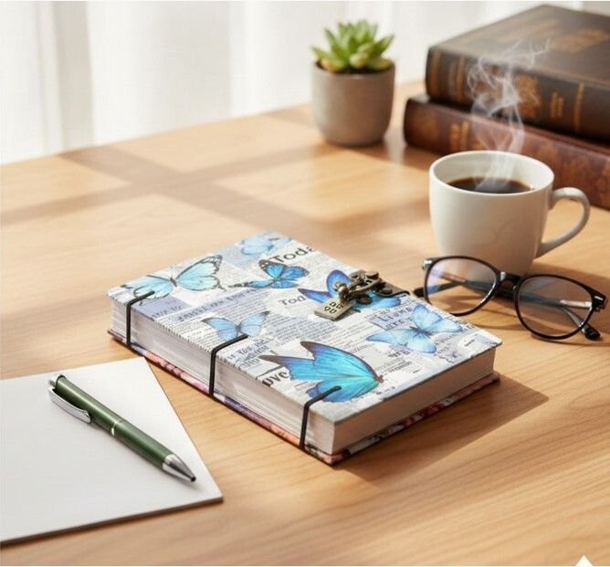 zafar handicraft Vintage Aesthetic Butterfly Printed Handmade Diary - Antique Lock for writing A5 Notebook Unruled 160 Pages-picture-32