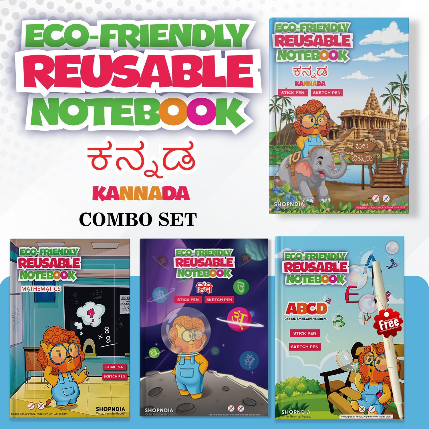 shopndia Kannada Combo Eco-Friendly Reusable Notebooks for Kids Handwriting Improvement A4 Notebook Ruled 60 Pages-picture-18
