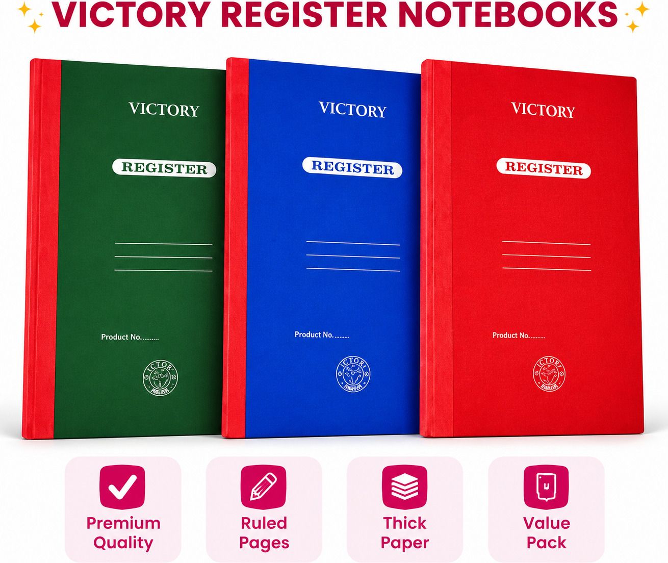 Register Notebook | Ruled Pages | Hard Bound | Premium Thick Paper | Pack of 3 A4 Notebook Ruled 300 Pages-image-13