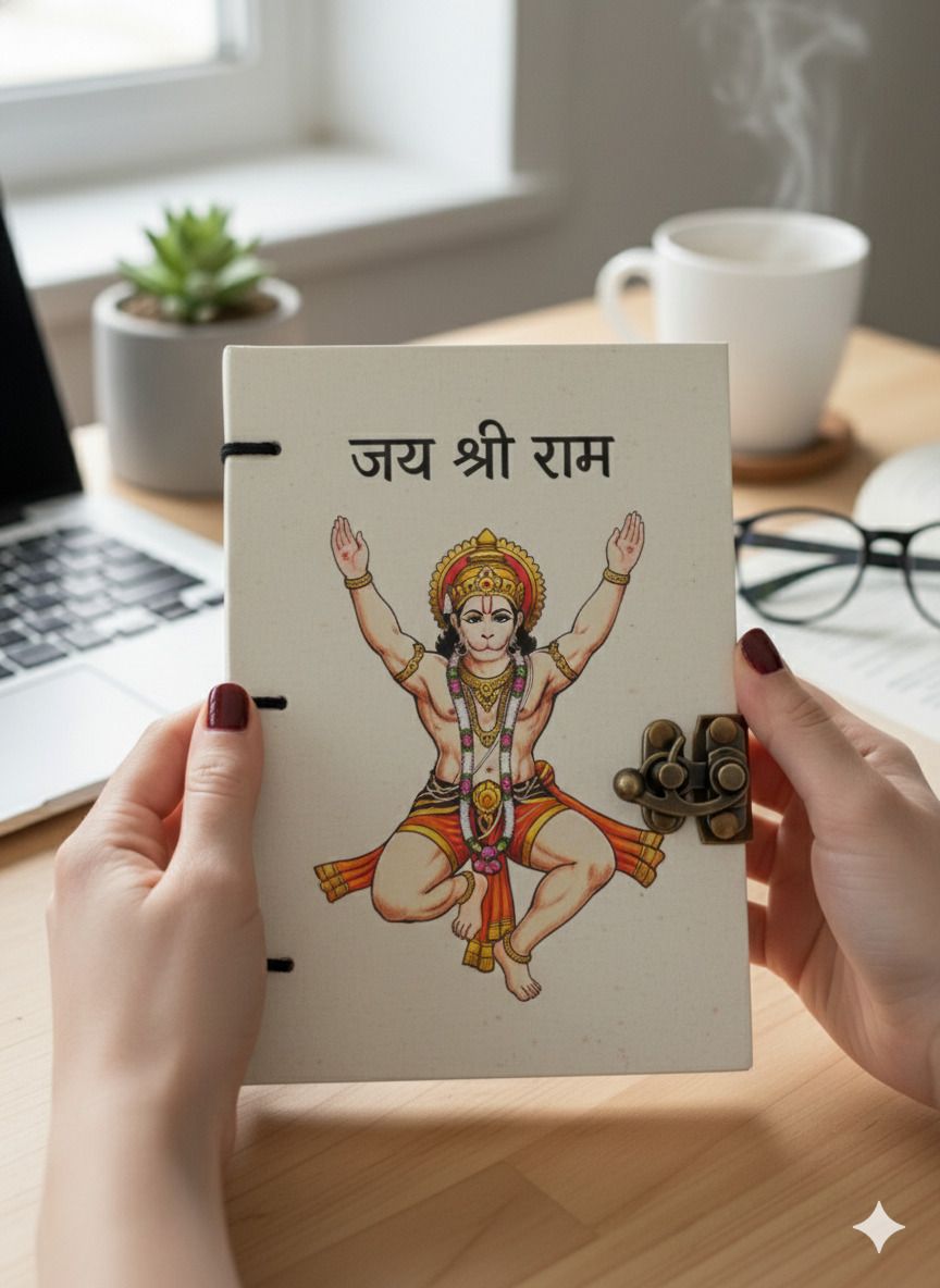 ayesha handicrafts Hanuman Ji Devotional Diary with Metal Lock Handmade Jai Shri Ram Journal A5 Diary Unruled 200 Pages-picture-10