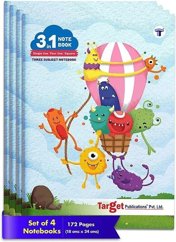 3 in 1 Notebook | Four Line Notebook , Maths Square 9 MM, Single Line Notebook | Soft Bound Notebook for Kids | 172 Pages 18 x 24 cm | 58 GSM | Set of 4 Regular Notebook Single Line , Four Line & Maths Square 688 Pages-image-10