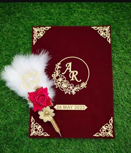 Customized Velvet Nikah Nama Folder & Floral Signature Pen Set Album-image-3