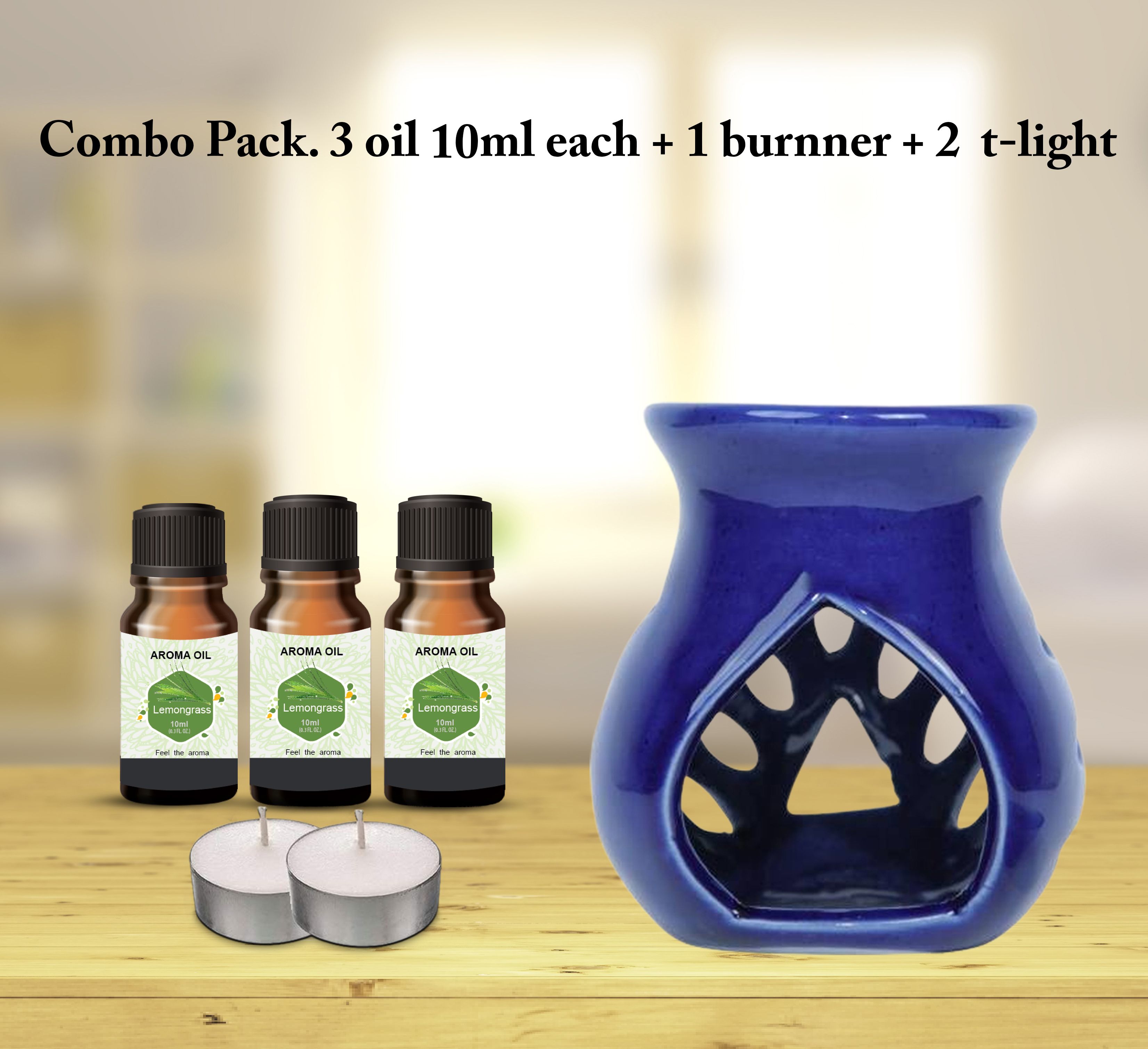 PEEPRESION Ceramic Aroma Oil Burner With(2T-light & 3Set Lemongrass Scented Oil(10ml Each) Home, Office, Spa, Hotel Diffuser-image-13