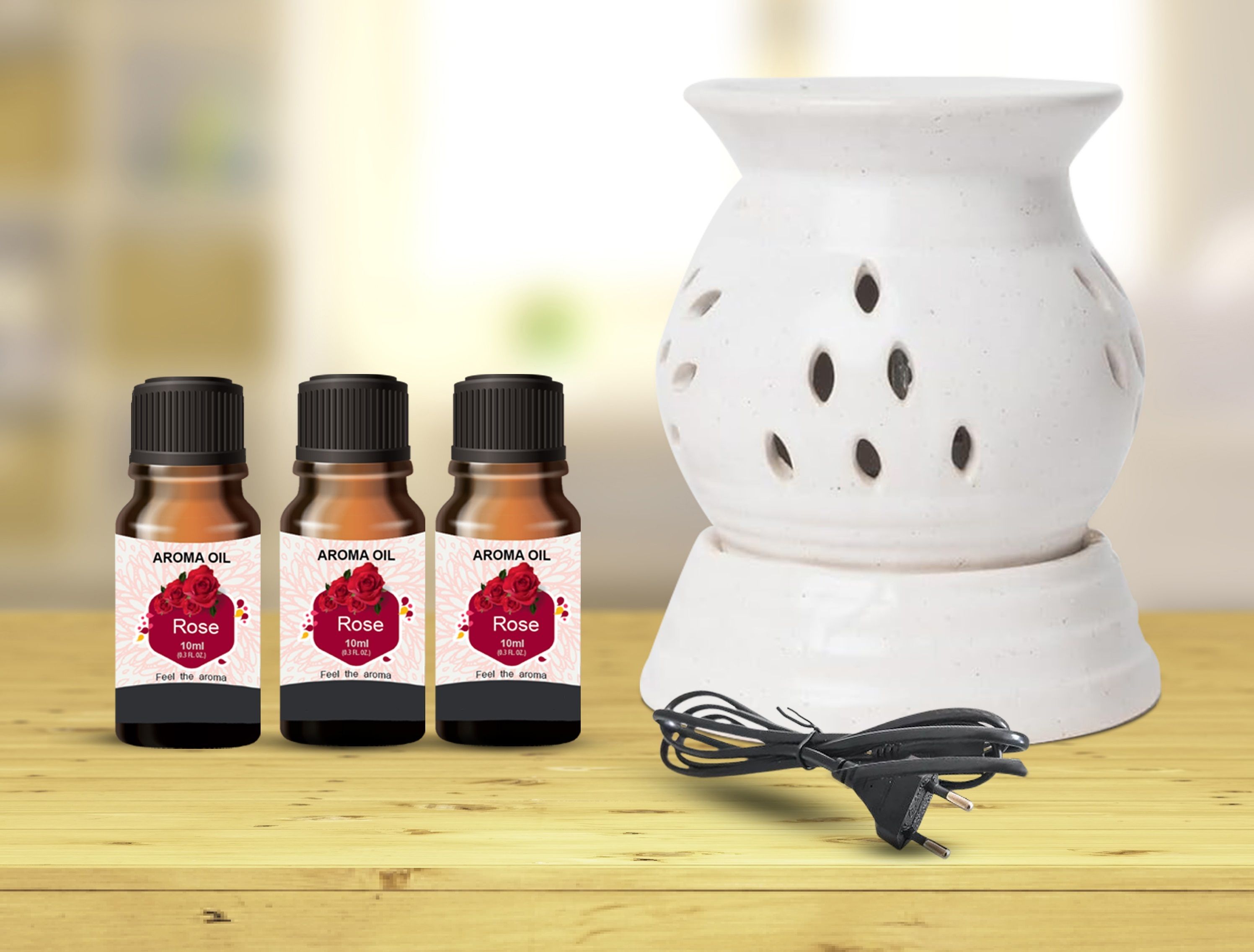 PEEPRESION Round Electric Oil Diffuser With 3-Rose Aroma Oil (10ml Each) Scented Aroma Oil Diffuser | Night Lamp For Home, Spa, Bedroom, Temple, Etc Diffuser-image-4