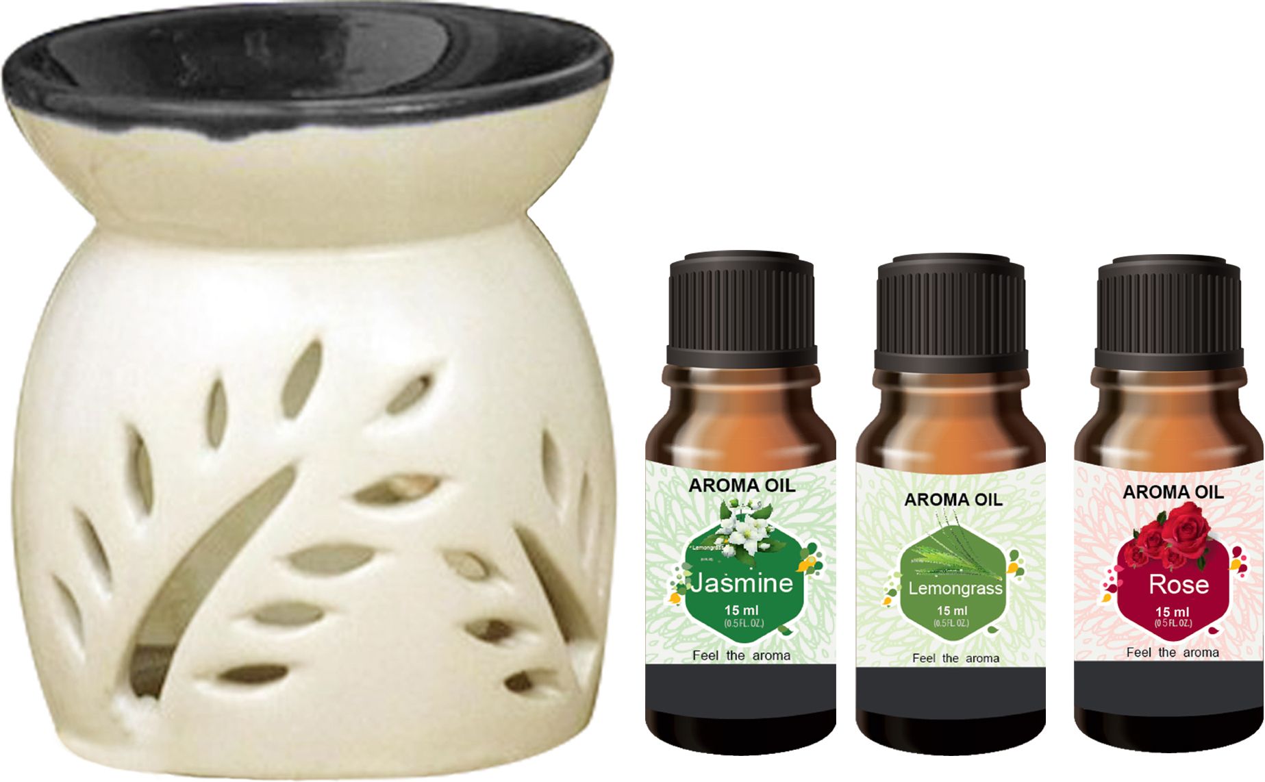 PEEPRESION Black Top Burner With Jasmine, Lemongrass, Rose Aroma Oils (15ml Each) Uses For Bathroom, Office, Study Table, Studio, Dinning Table, Meeting Room Diffuser-picture-31