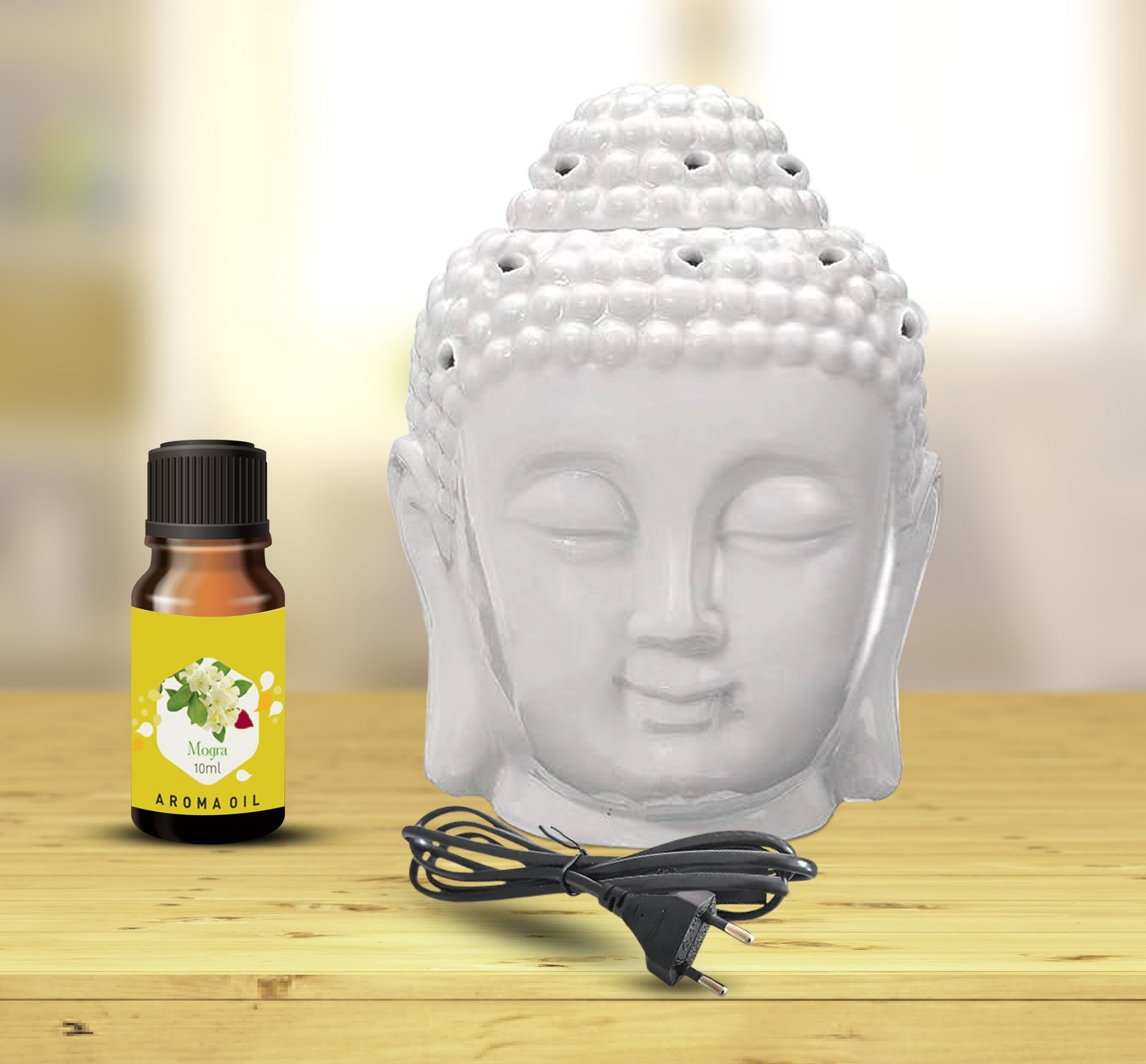 PEEPRESION Electric Ceramic Buddha Head Oil Diffuser With 1 Mogra Aroma Oil (10ml Each) Fragrance Your Home, Office, Spa, Hotel, Temple, Club Diffuser-image-21