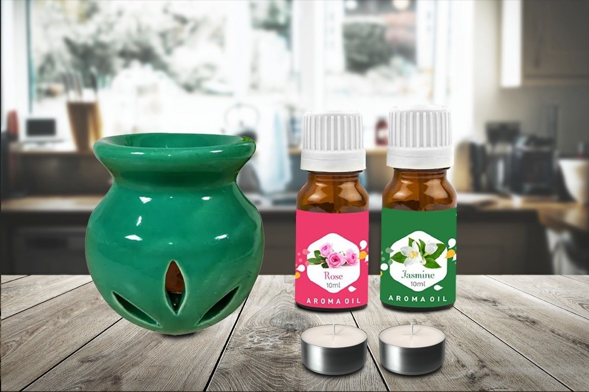 PEEPRESION Green Ceramic Aroma Oil Burner With Rose & Jasmine Scented Aroma Oil(10ml Each) Home, Office, Spa, Hotel, Club, Etc Diffuser-picture-29