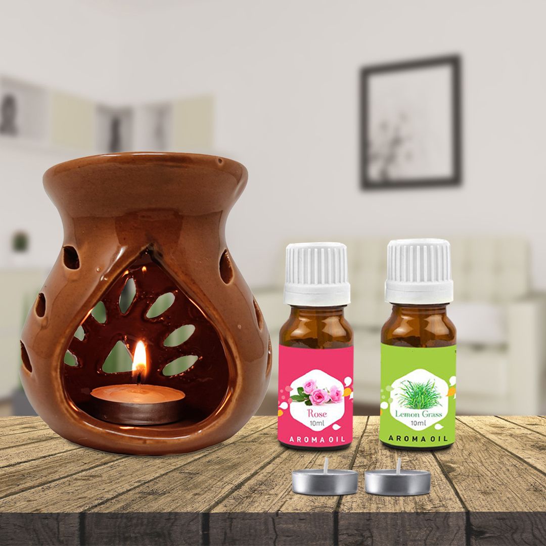 PEEPRESION Ceramic Burner Diffuser & 2 T-light Candle And Rose Lemongrass Scented Aroma Oil Home, Office, Spa, Hotel, Temple, Club, Gym Diffuser-image-7
