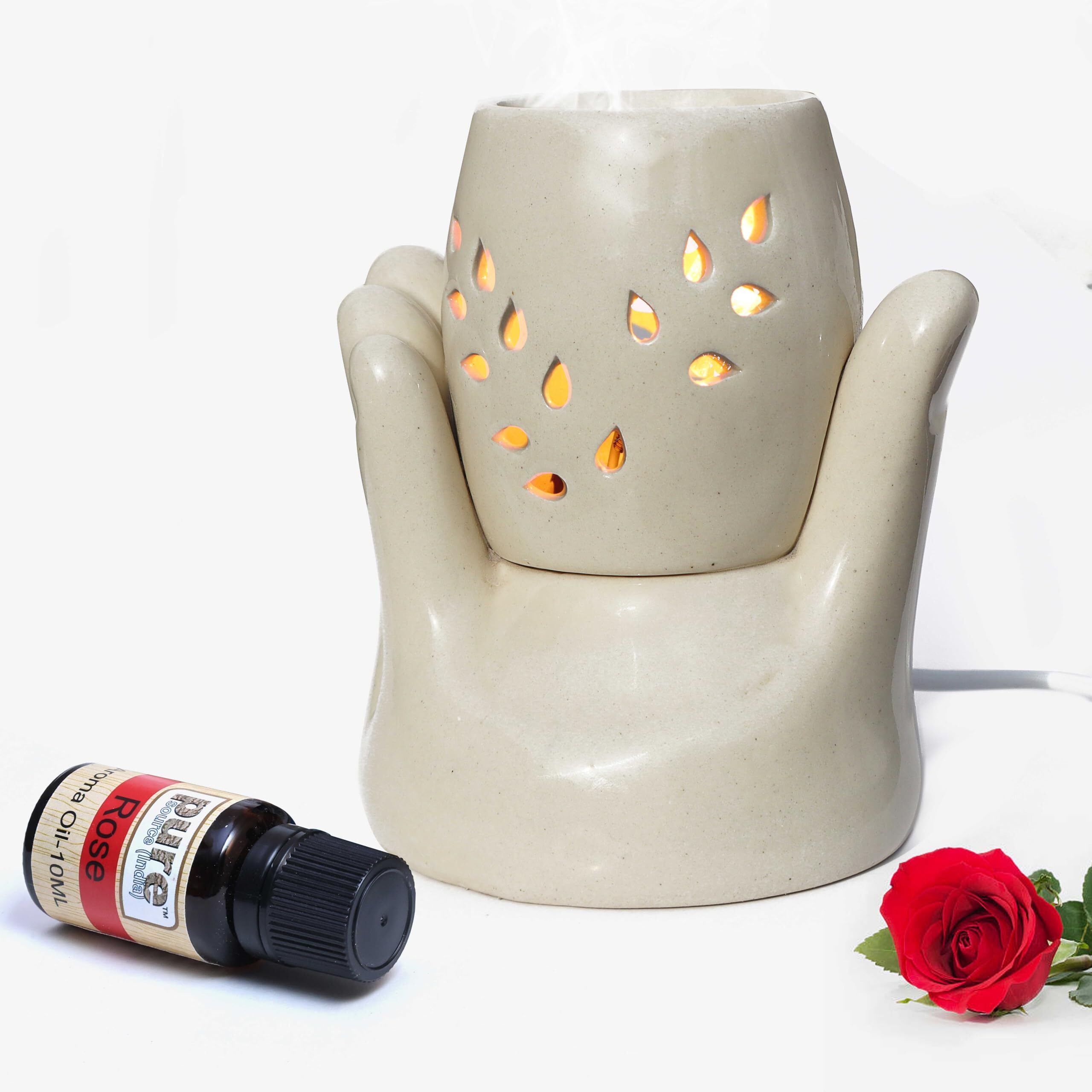 Pure Source (India) Ceramic Hand Shape Electric Diffuser Light Lamp (5.5 Inch) (10ml Rose) Home, Office, Living Room, Gifting Purpose Diffuser-picture-10
