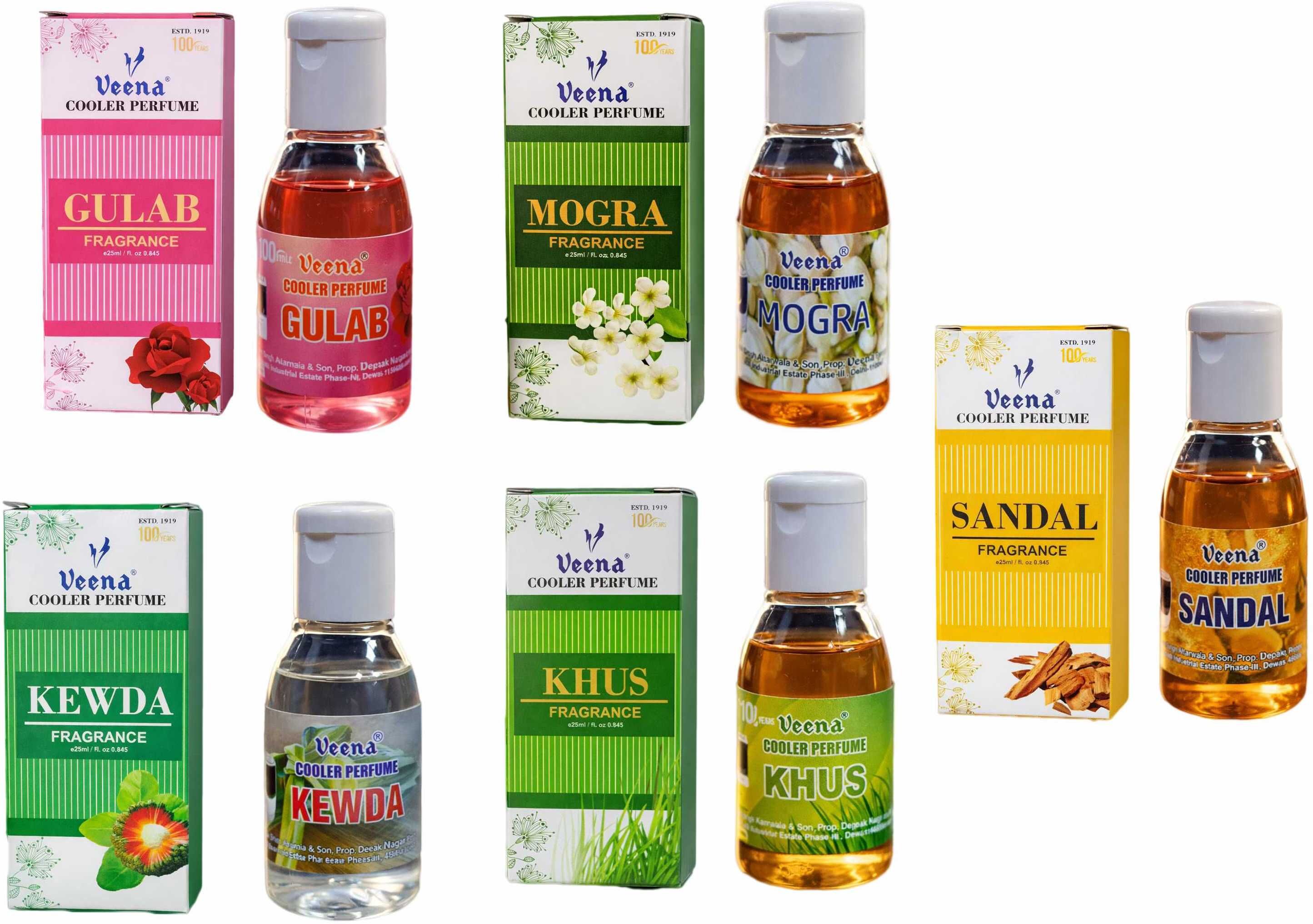 Veena Cooler Perfume Gulab, Khus, Kewra, Mogra, Sandal Fragrance (25 ml) Pack of 5 Cooler, Aroma Diffuser Diffuser-image-21