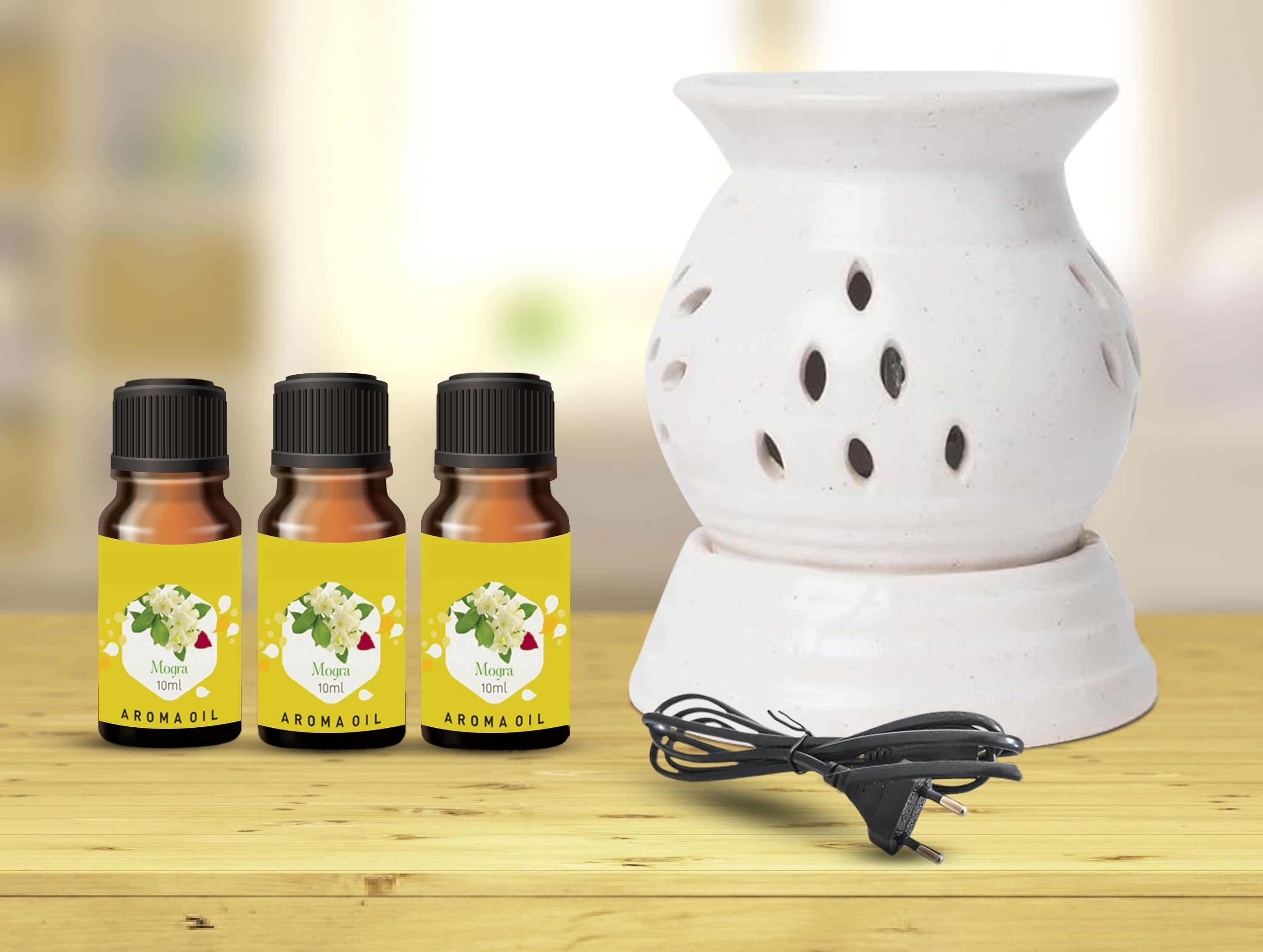 PEEPRESION Round Electric Oil Diffuser With 3-Mogra Aroma Oil (10ml Each) Scented Aroma Oil Diffuser | Night Lamp For Home, Spa, Bedroom, Temple, Etc Diffuser-picture-23