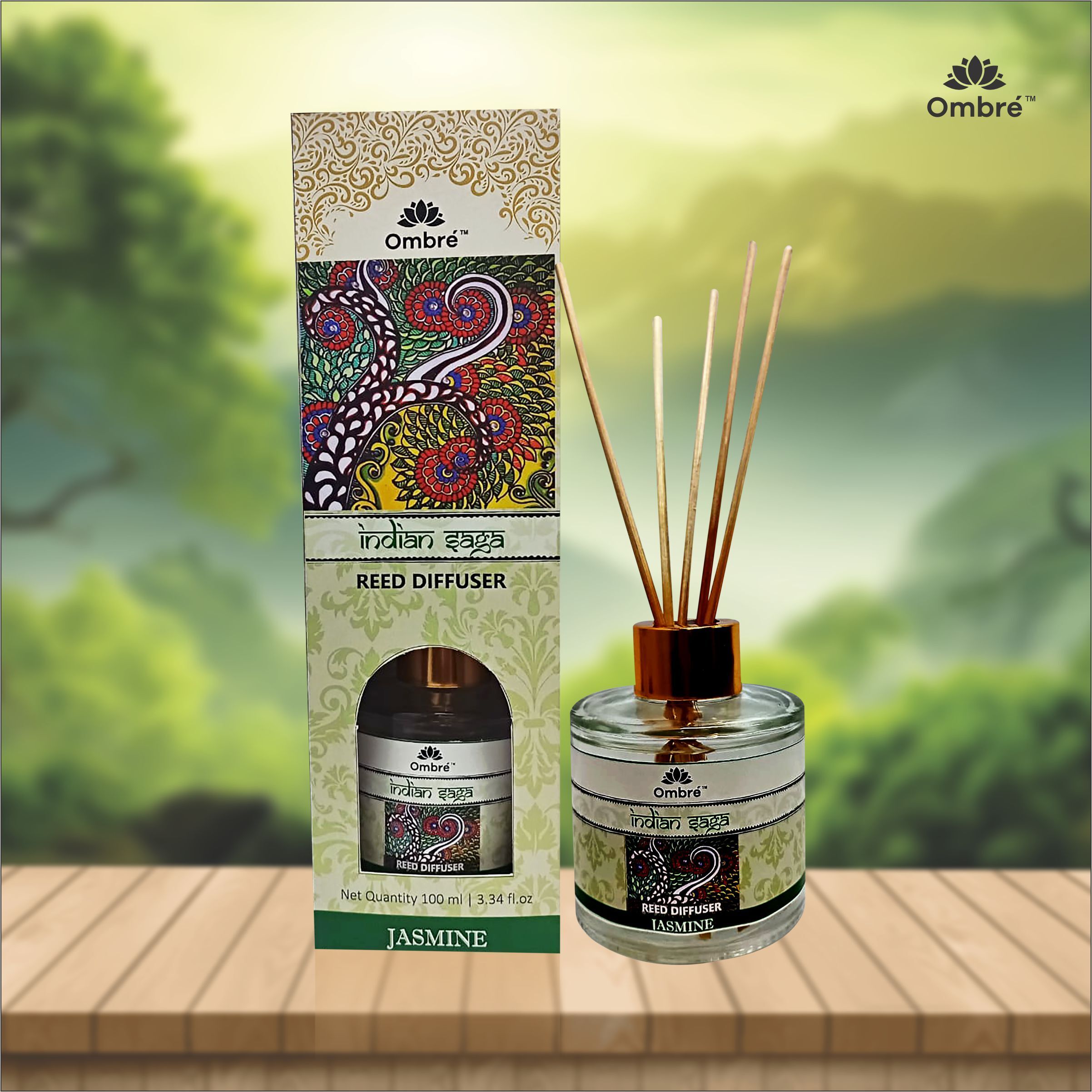 Ombre Reed Diffuser 5 Natural Reed ,fragrance jasmine pack of (100ml)) Small Rooms., Ideal for Office Cabins., Whashrooms., Reception Area Etc.. Diffuser-image-17