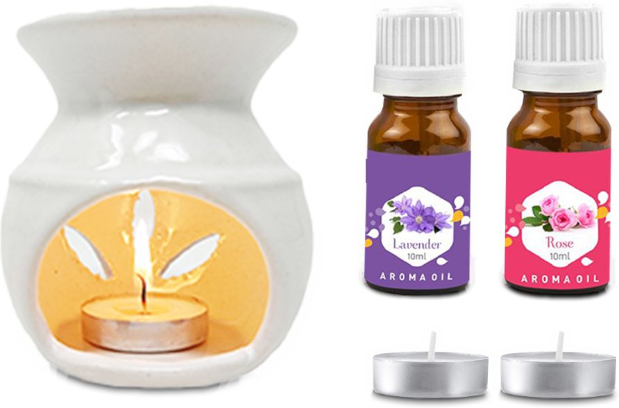 PEEPRESION White Ceramic Aroma Oil Burner With Rose & Lavender Aroma Oil(10ml Each) Suitable for Home, Office, Spa, Hotel, Club, Gym, Conference Hall, Meeting Room Diffuser-picture-22