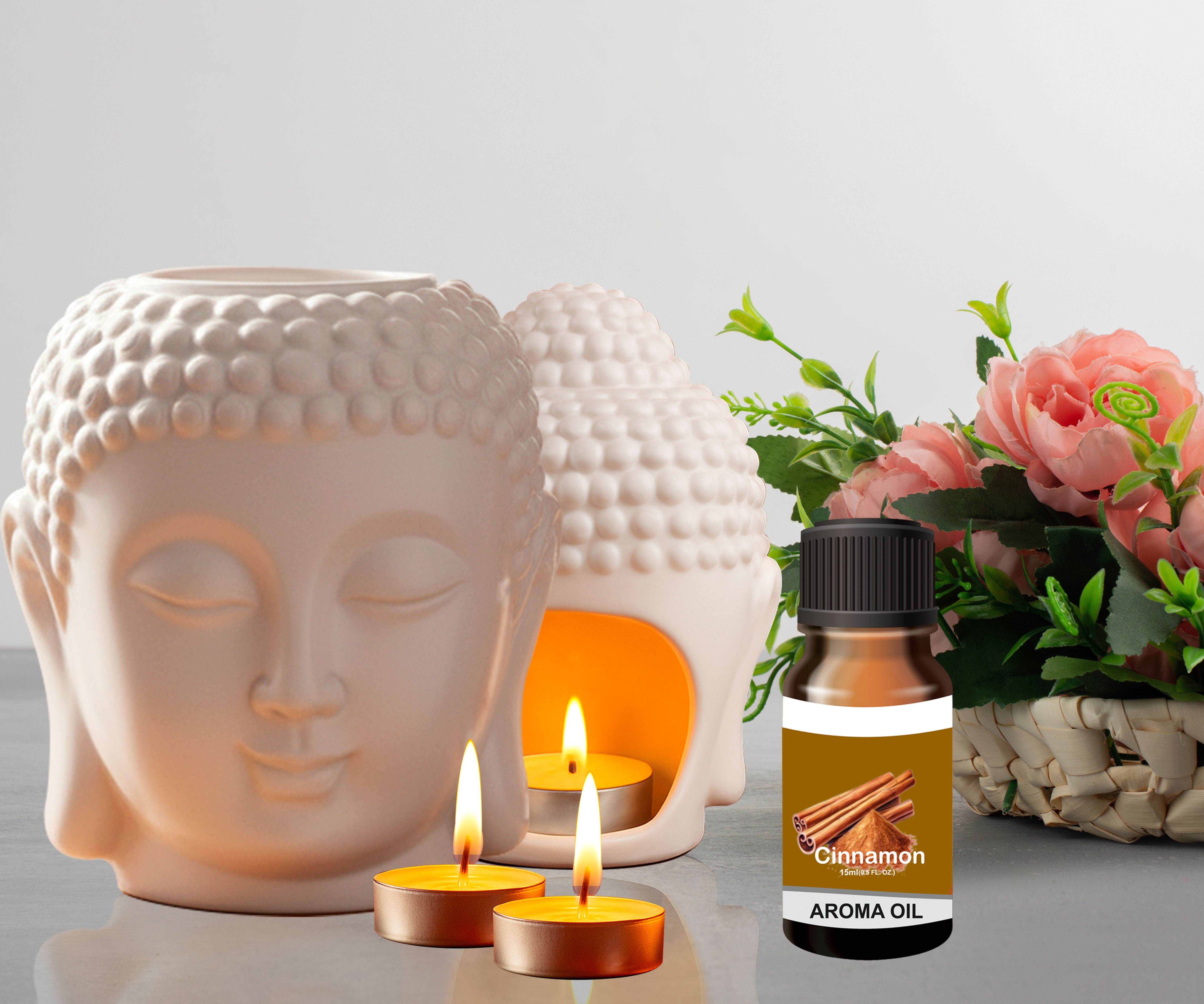 Peepalprint Premium Buddha Head Ceramic Aroma Oil Burner | T-Light Holder 1Cinna(15ml ) Home Diffuser-picture-48