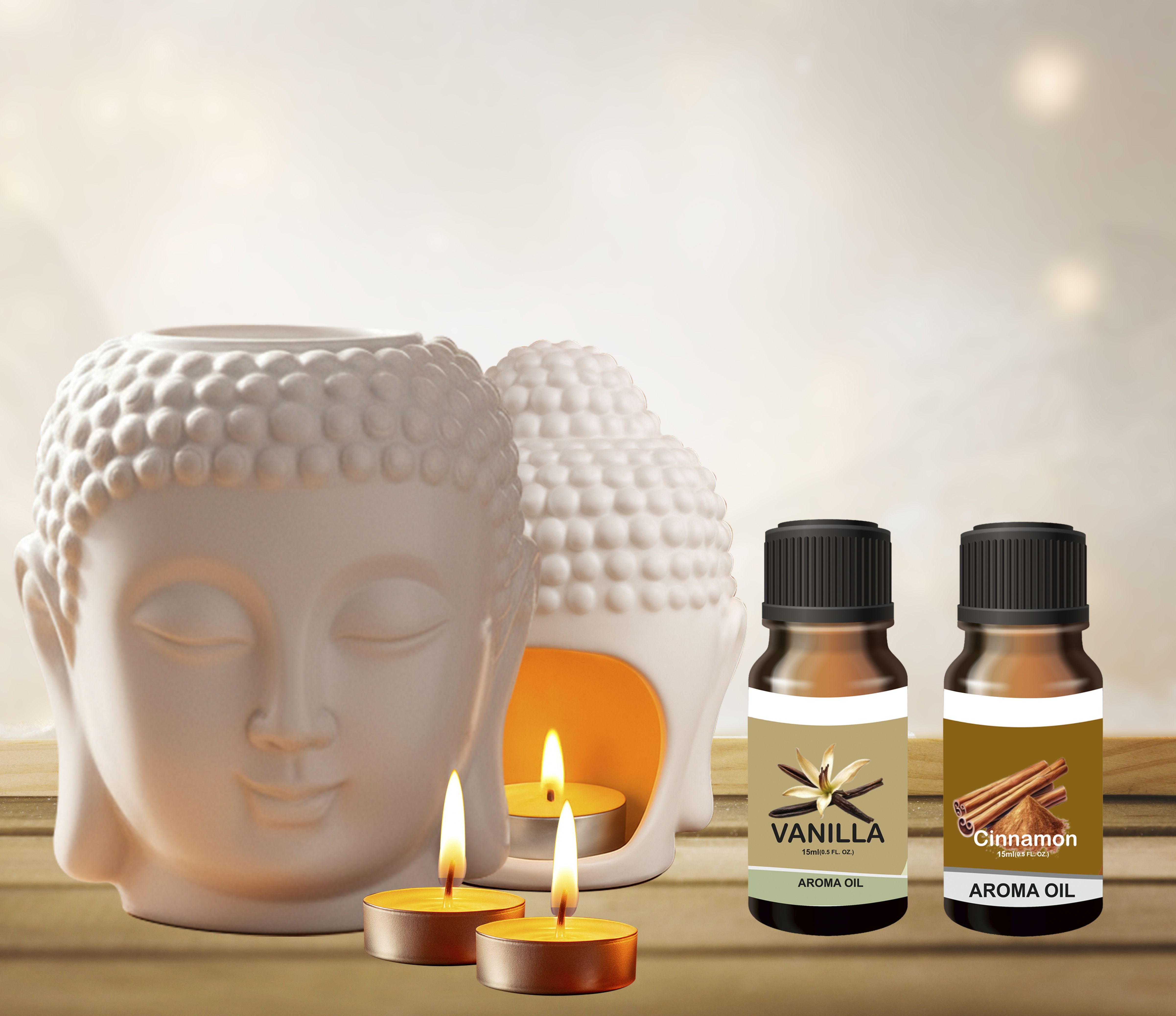Peepalprint Buddha Head Ceramic Aroma Oil Burner | T-Light Holder Cinna+Vanilla(15ml ) Home Diffuser-picture-29