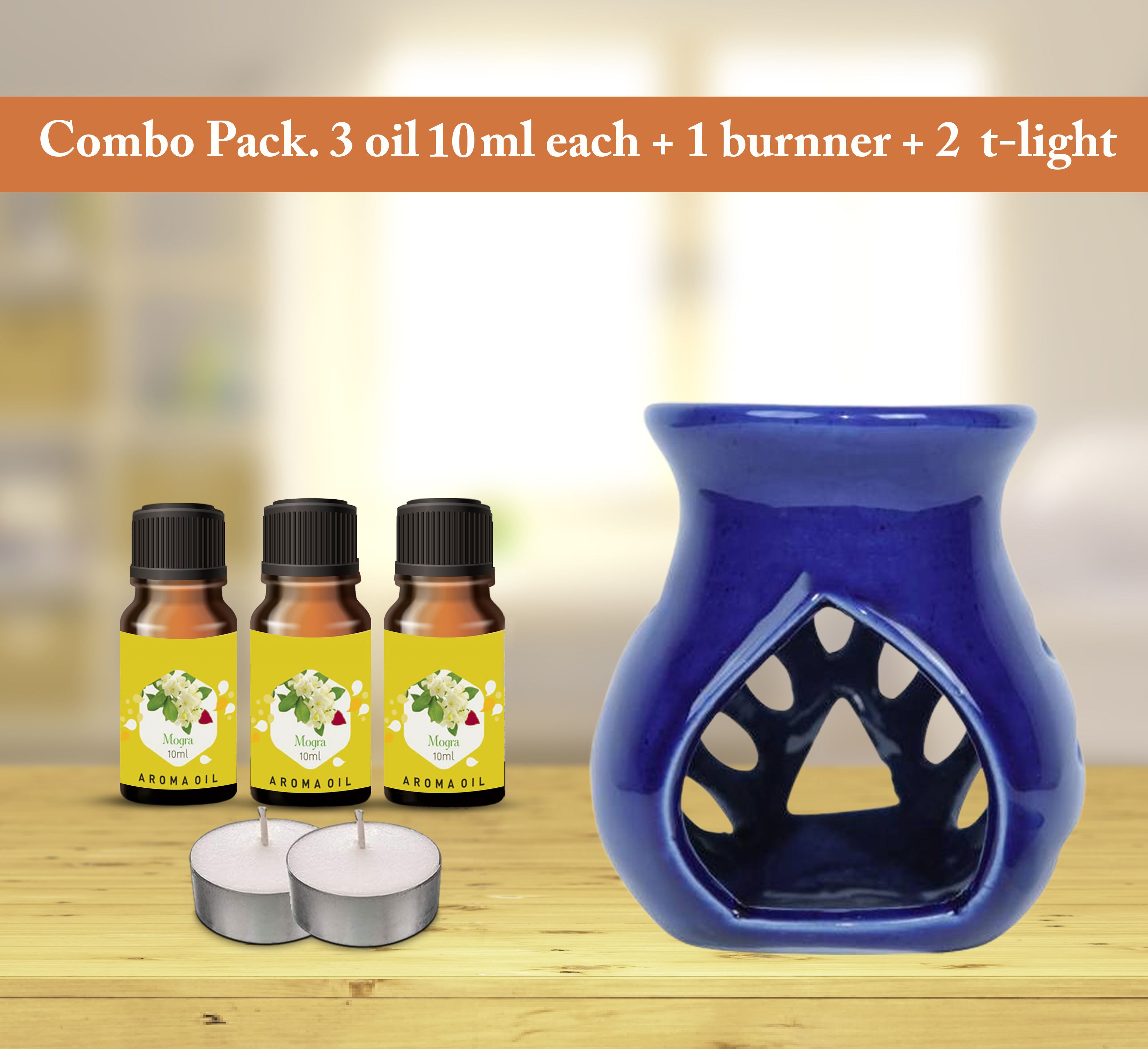 PEEPRESION Ceramic Aroma Oil Burner With(2T-light & 3 Mogra Scented Aroma Oil(10ml Each) Home, Office, Spa, Hotel Diffuser-picture-36