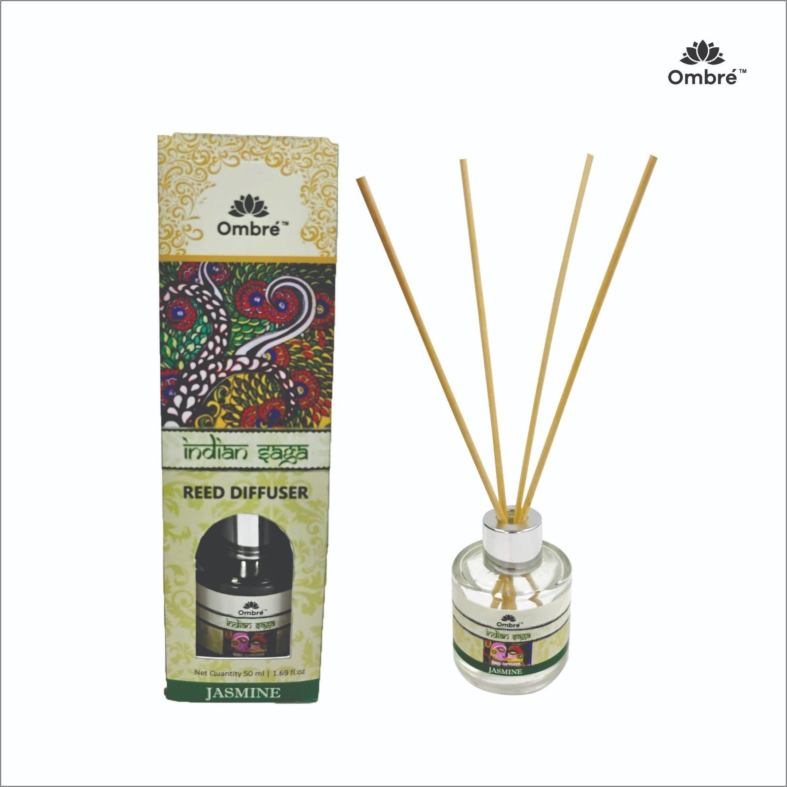 Ombre Jasmine Diffuser Get 4 Natural Stick Natural Fragrance Diffuser Set (50ML) Ideal for Office Cabins, Room, Washrooms, Cubicles, Stores, Reception Areas Etc... Diffuser-image-8