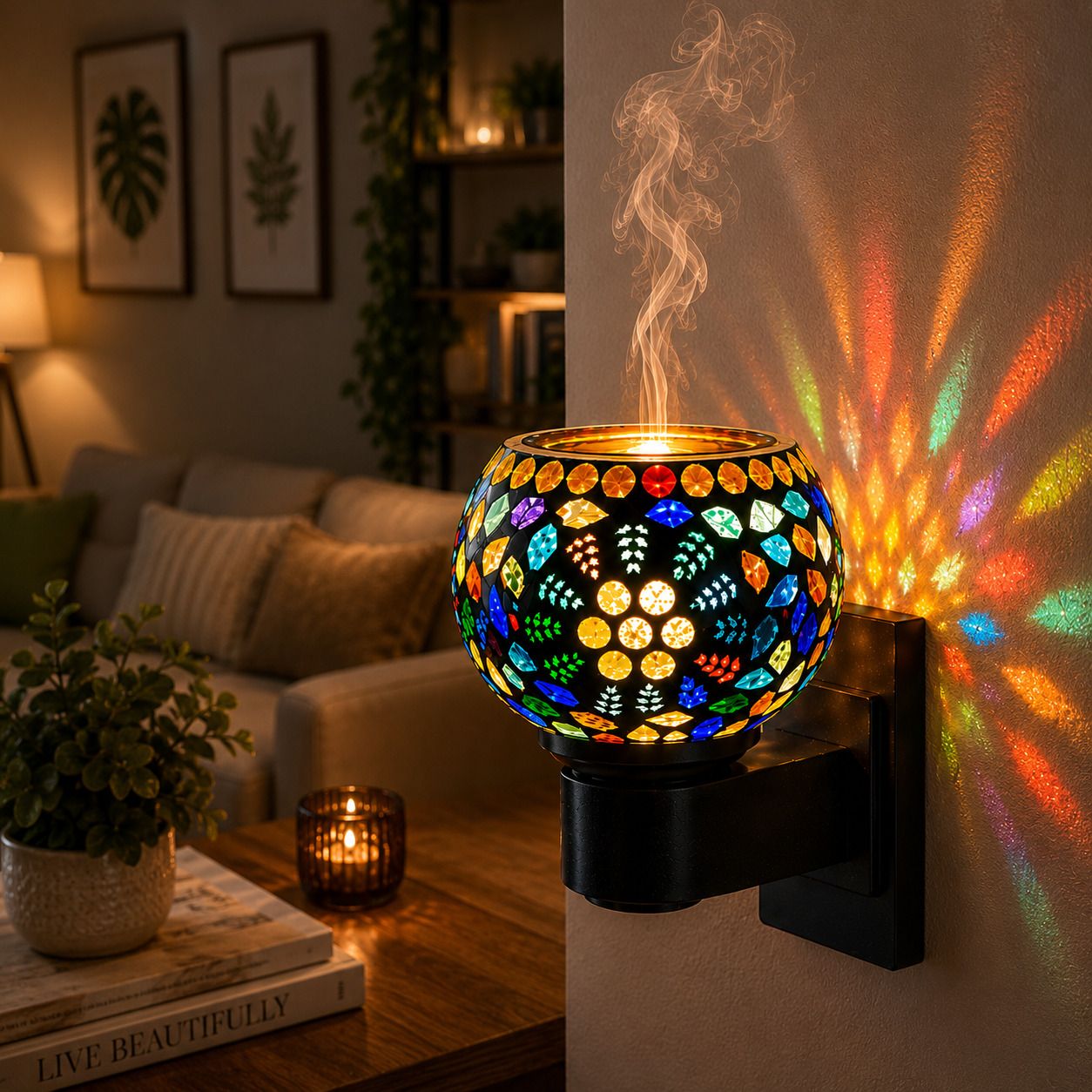velron electric aroma lamp fragrance diffuser night light mosaic glass home bedroom living room office spa meditation room diffuser
