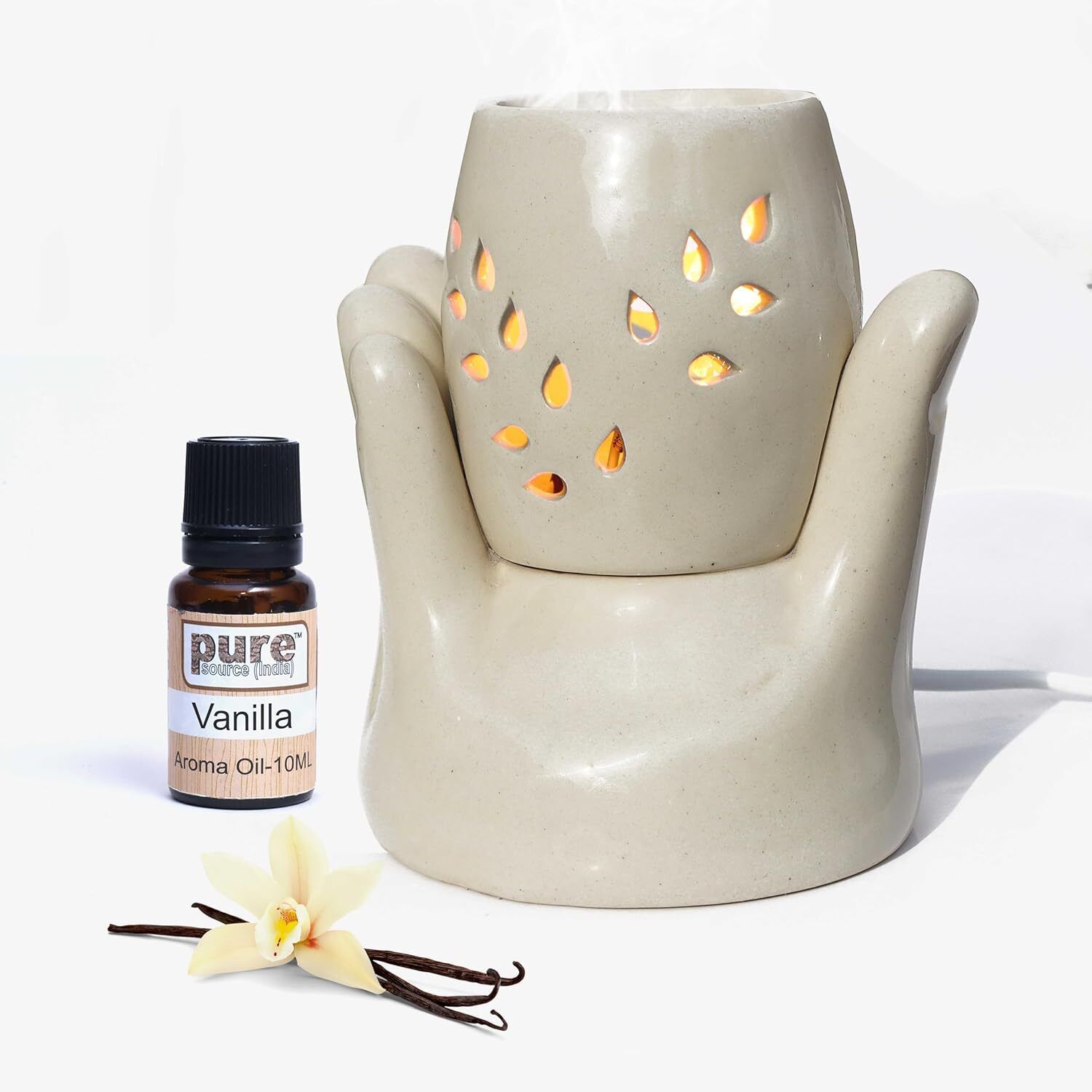 Pure Source (India) Ceramic Hand Shape Electric Diffuser Light Lamp (5.5 Inch) (10ml Vanilla) Home, Office, Living Room, Gifting Purpose Diffuser-image-25