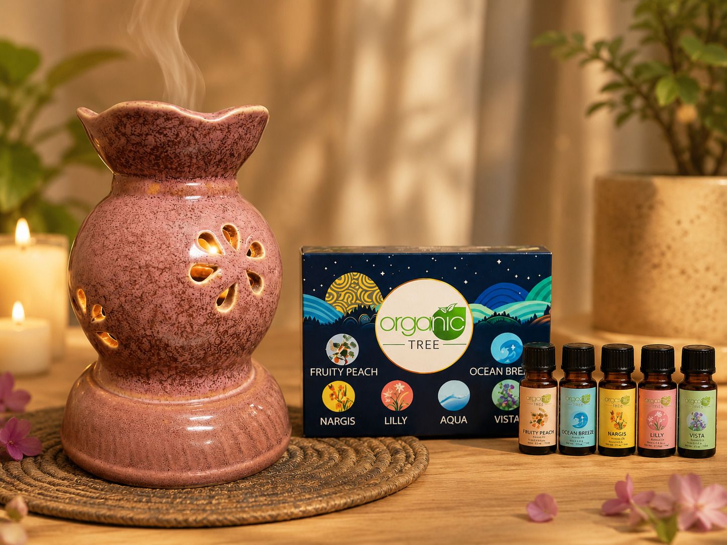 ANI DIVINE Elegant Pink Round Electric Aroma Diffuser with 6 Pc 20ml Essential Aroma Oils Diffuser-image-18