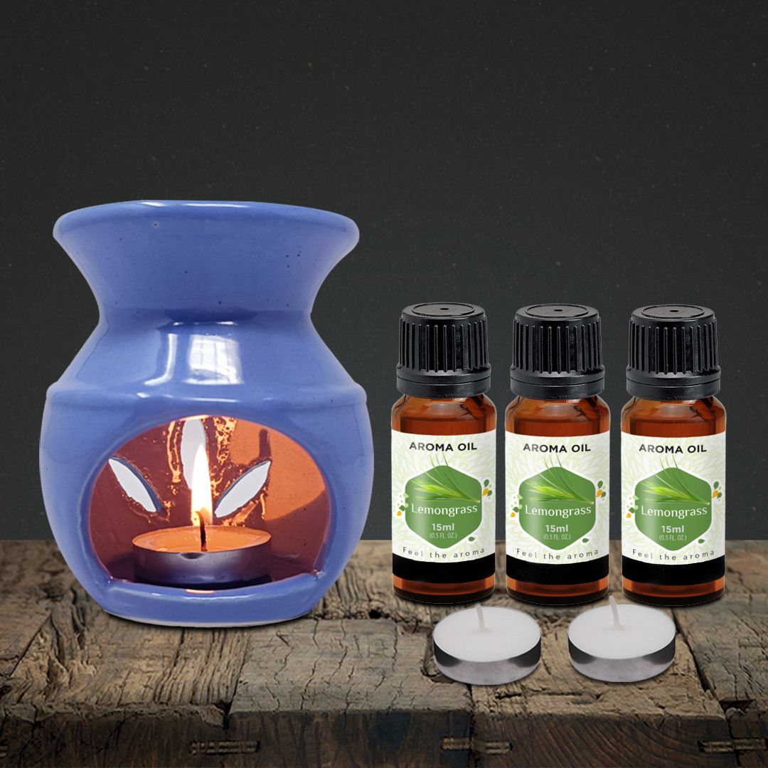PEEPRESION Ceramic New Pot Burner Diffuser With 2 T-light Candle & 3 Lemongrass Aroma Oil Home, Office, Spa, Hotel, Temple, Club, Pub Bar, Gym, Bed Room Diffuser-picture-23