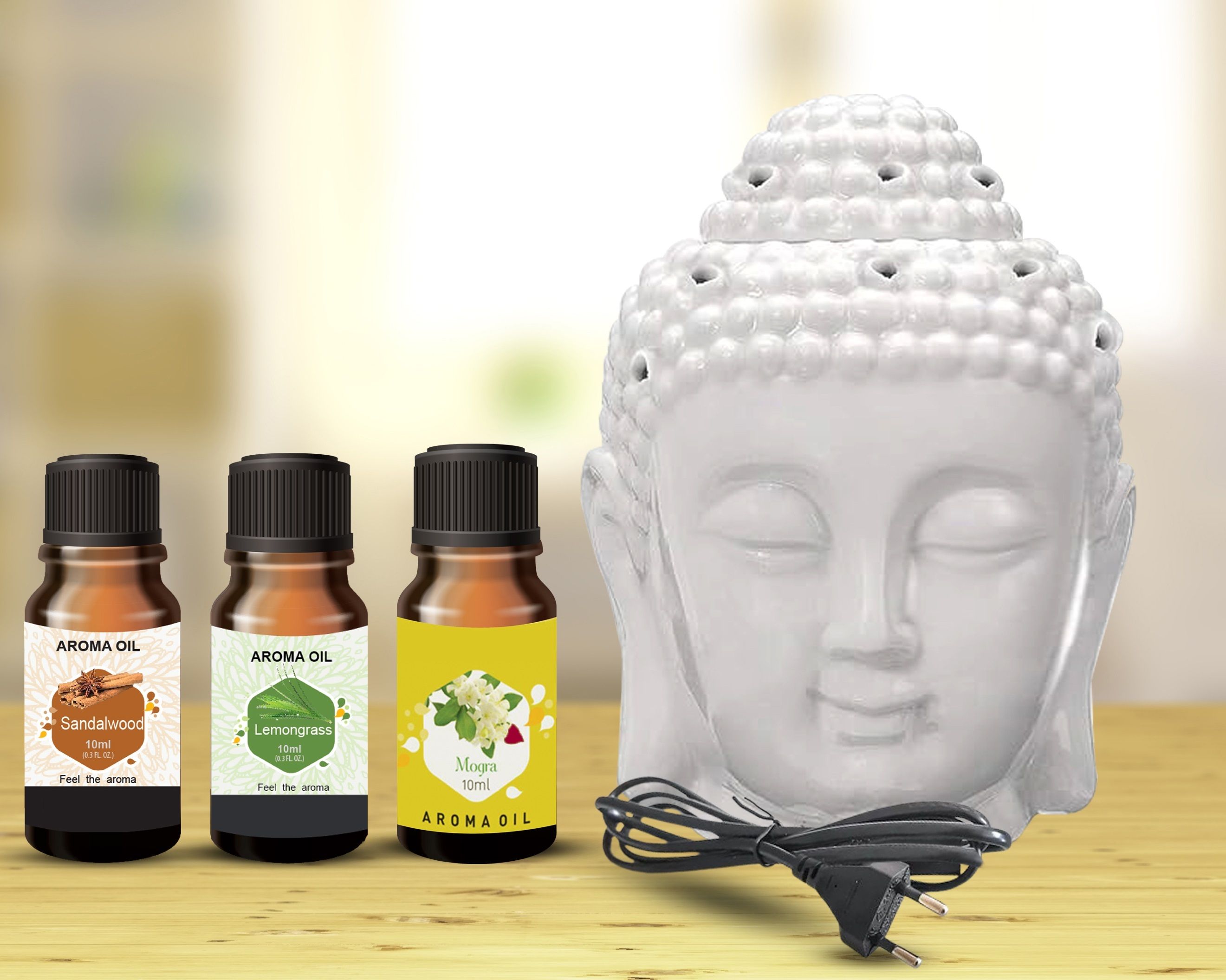 PEEPRESION Electric Ceramic Buddha Head Oil Diffuser With 3-Fragrance Aroma Oil (10ml Each Fragrance Your Home, Office, Spa, Hotel Diffuser-image-46