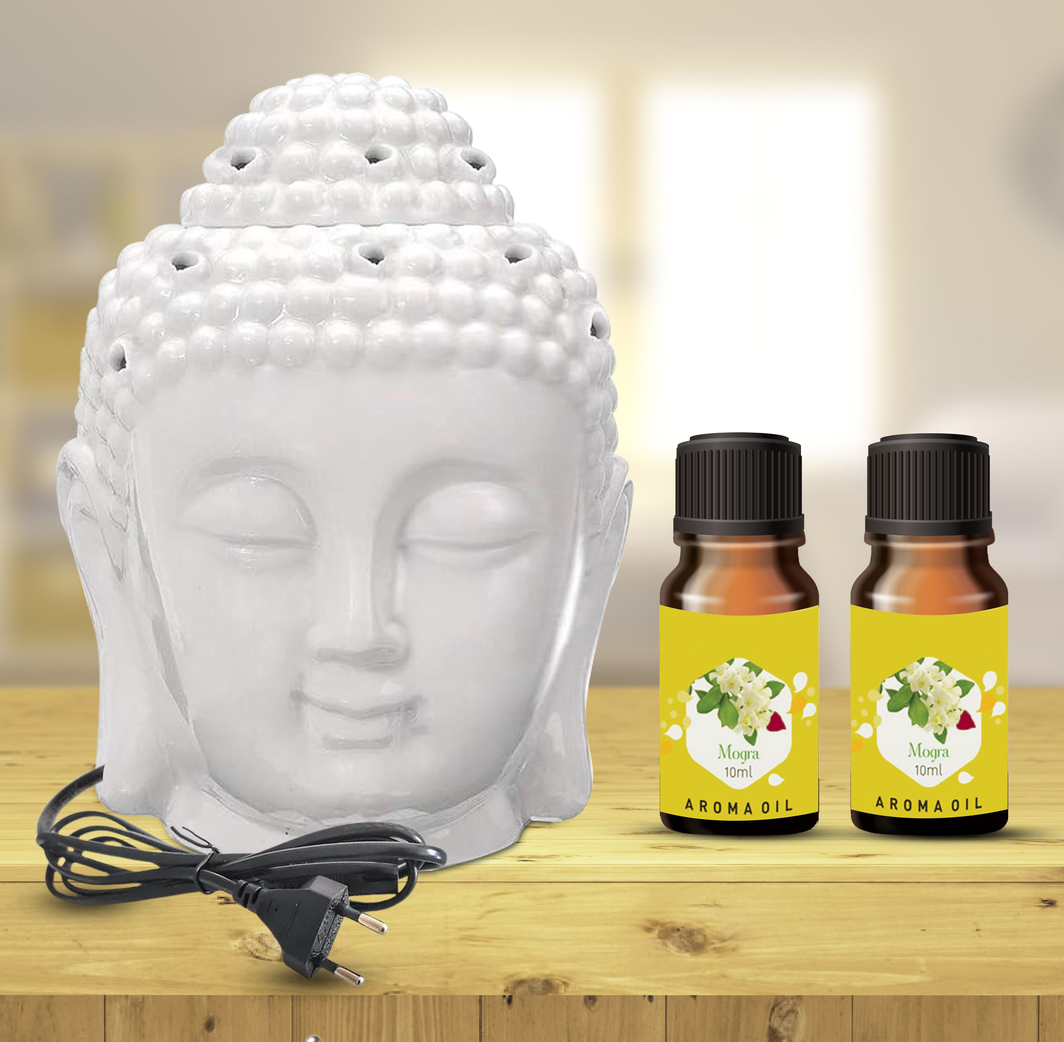 PEEPRESION Ceramic Electric Buddha Diffuser Lamp Light with 2 Mogra Aroma Oil 10ml Each Home Fragrance Diffuser-picture-47